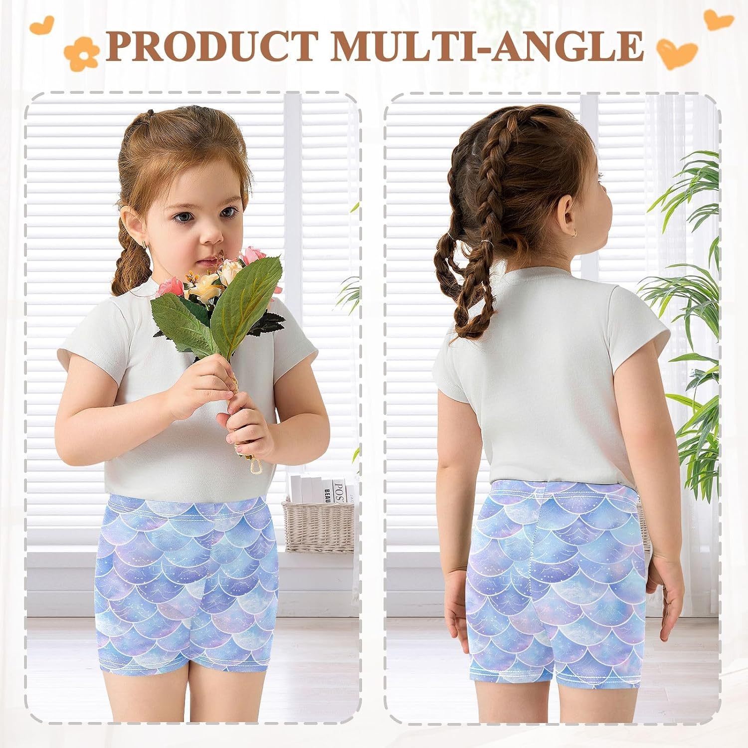 Mermaid Scales Girls Bike Shorts Toddler Soft Cotton Active Under Dress Shorts