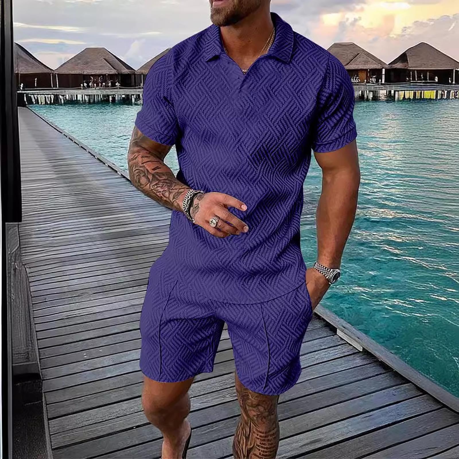 Conjunto de chándal para hombre de verano, traje deportivo de 2 piezas, conjunto deportivo, camiseta de manga corta y pantalones cortos, conjunto de tiempo libre, polo de negocios, camisa con media