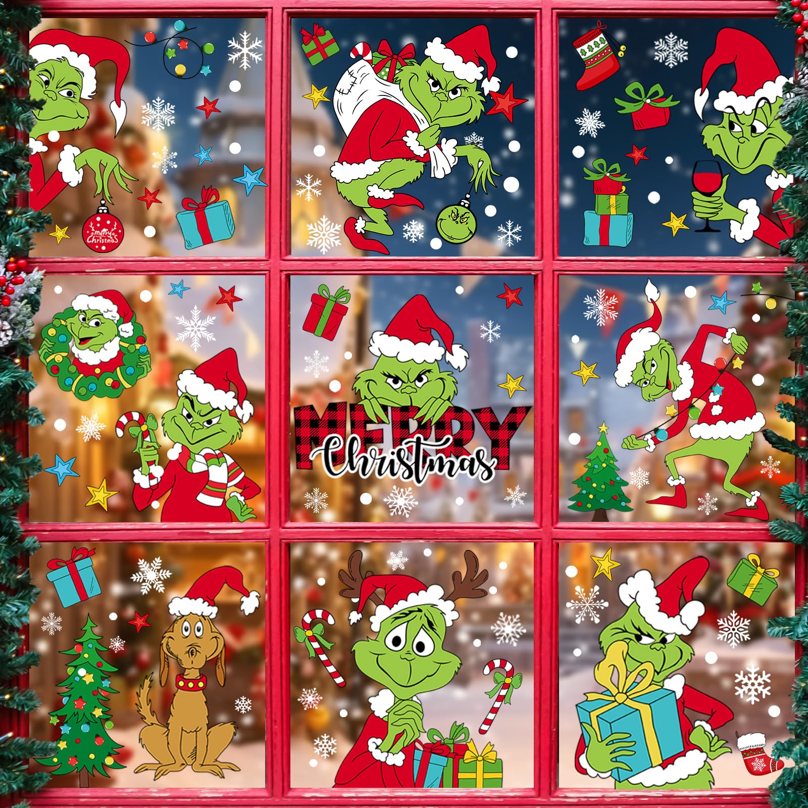 Photo 1 of 122 Pcs Christmas Window Clings - Merry Christmas Window Stickers for Glass Windows, Static Xmas Window Decals Christmass Decorations for Home Indoor Winter Xmas Holiday Party Decor, 9 Sheet
