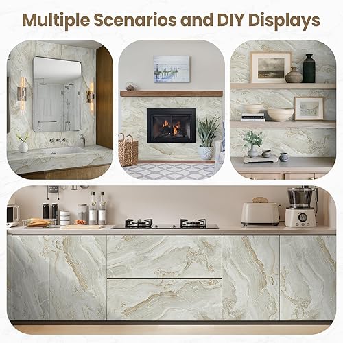 Miniatura 145 de Rollo de papel con estilo mármol granito gris/blanco para encimera, muebles de cocina es renovado grueso impermeable PVC extraíble, resistente a