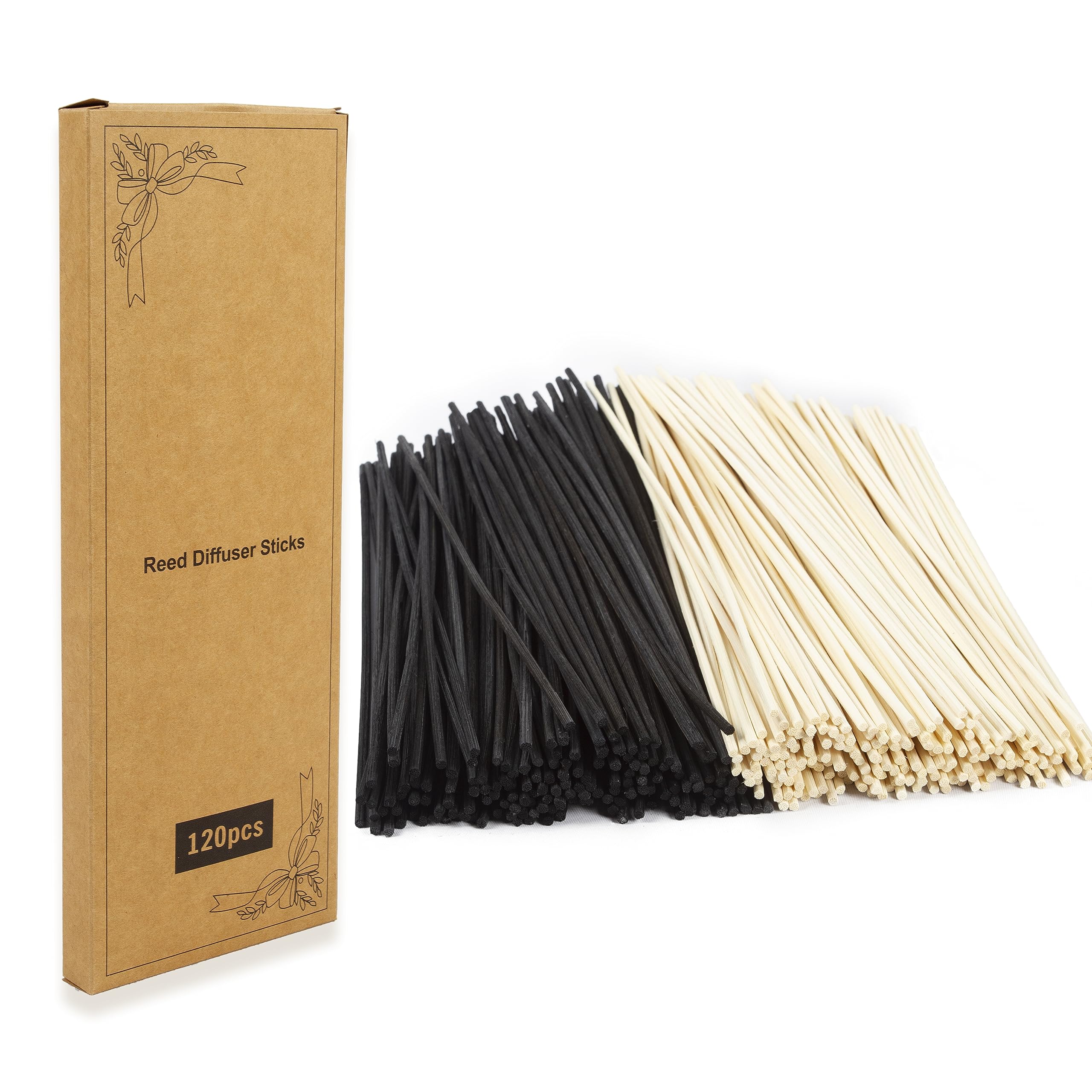 Iron Banyan 120PCS Reed Diffuser Sticks 7.5in/19CM Diffuser Sticks Diffuser Reeds Replacements Sticks for Home,SPA (Black and Natural)