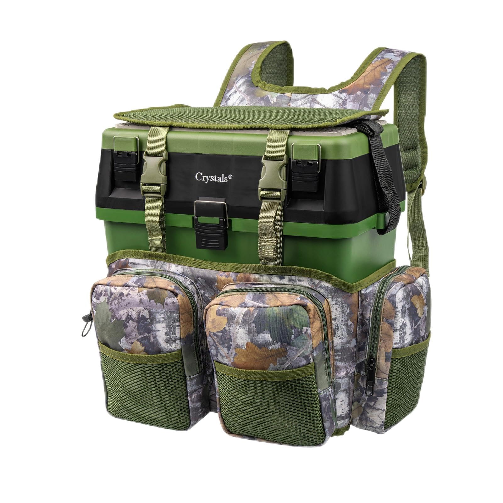 Crystals Fishing Tackle Box & Rucksack Seat, Lure Storage Case, Organizer with Padded Seat & Straps, Fly Sea Coarse Fishing Backpack, Tackle Storage (Fishing Tackle Box with Rucksack)