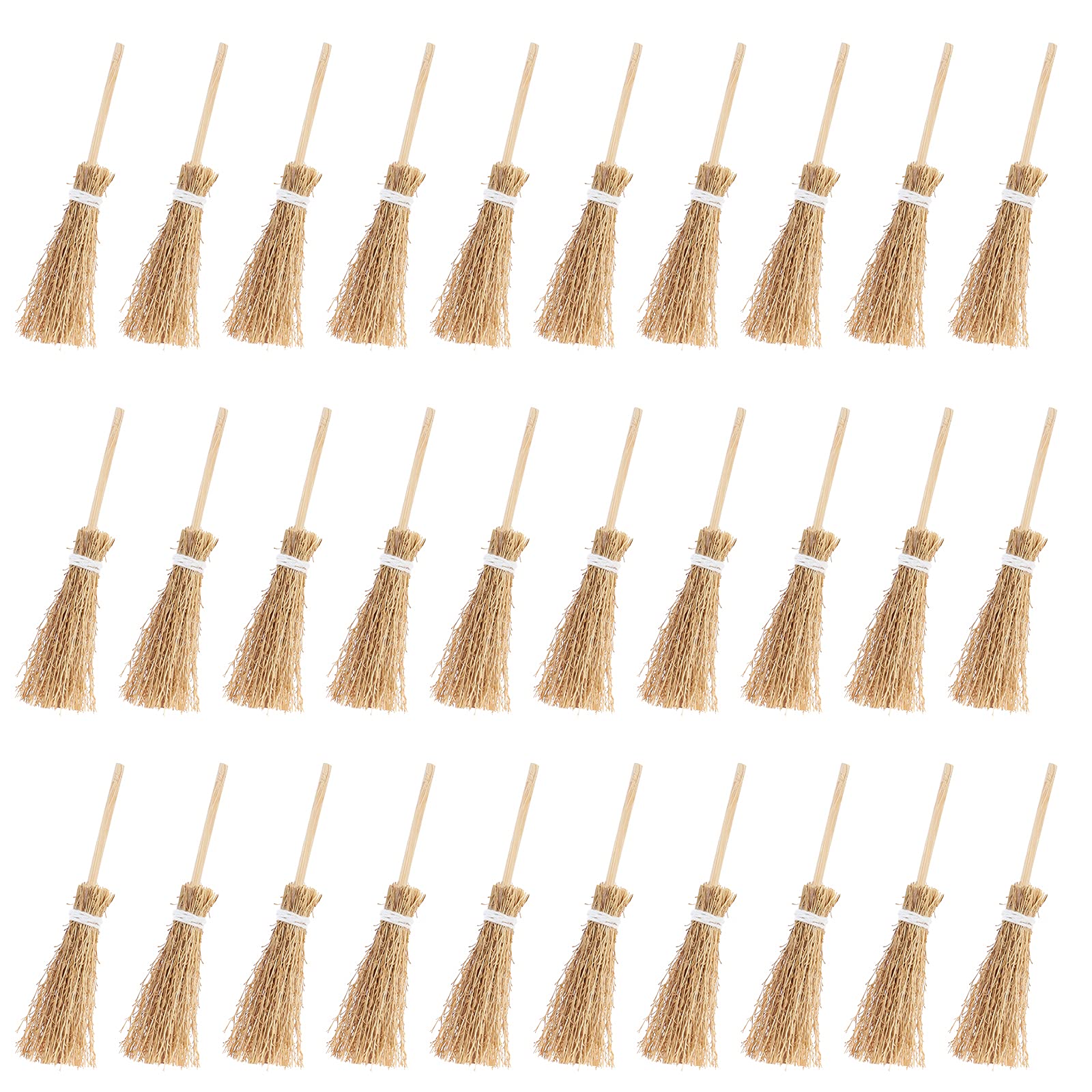 30 Pieces Mini Brooms Witch Broom, Dollhouse Miniature Broom with White Ropes, Halloween Straw Brooms for DIY Crafts Halloween Party Doll House Accessories