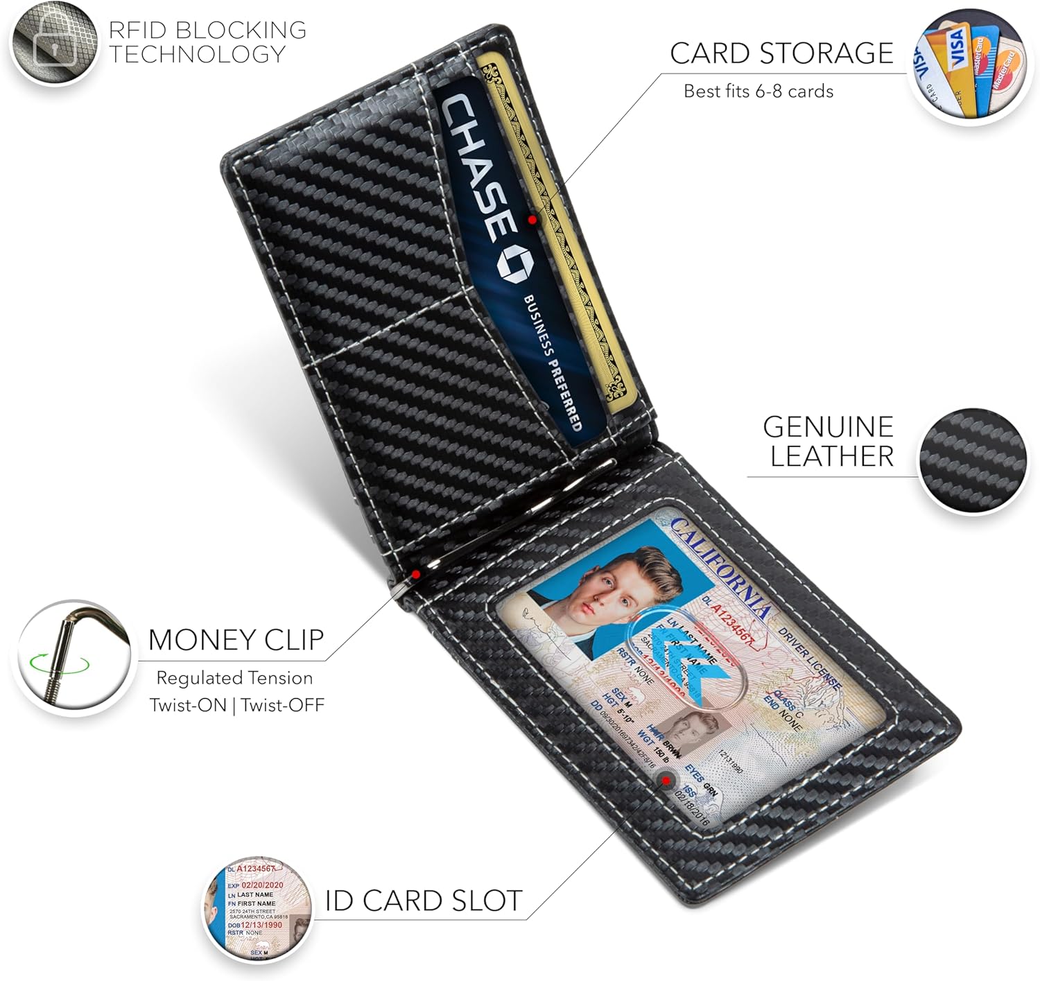 SERMAN BRANDS RFID Blocking Wallet Slim Bifold - Genuine Leather Minimalist Front Pocket Wallets for Men with Money Clip Gift - Image 6