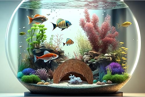 Miniatura 6 de SunGrow Betta Fish Cave, hábitat hecho de cáscara de coco, suave textura suave borde espacioso escondite para descansar y criar, 1 unidad