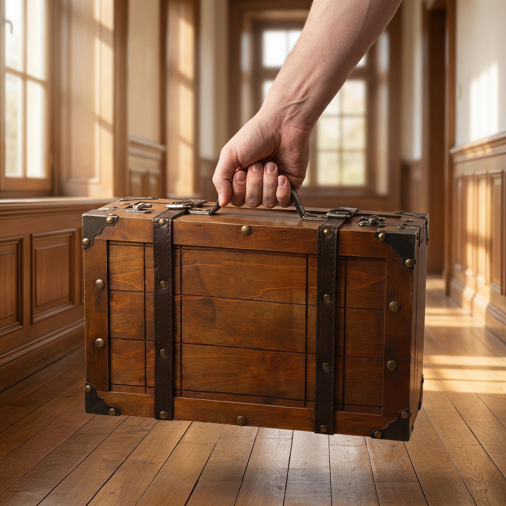 Unomor Baule Portatile in Legno Retrò con Chiusura Antica e Manico