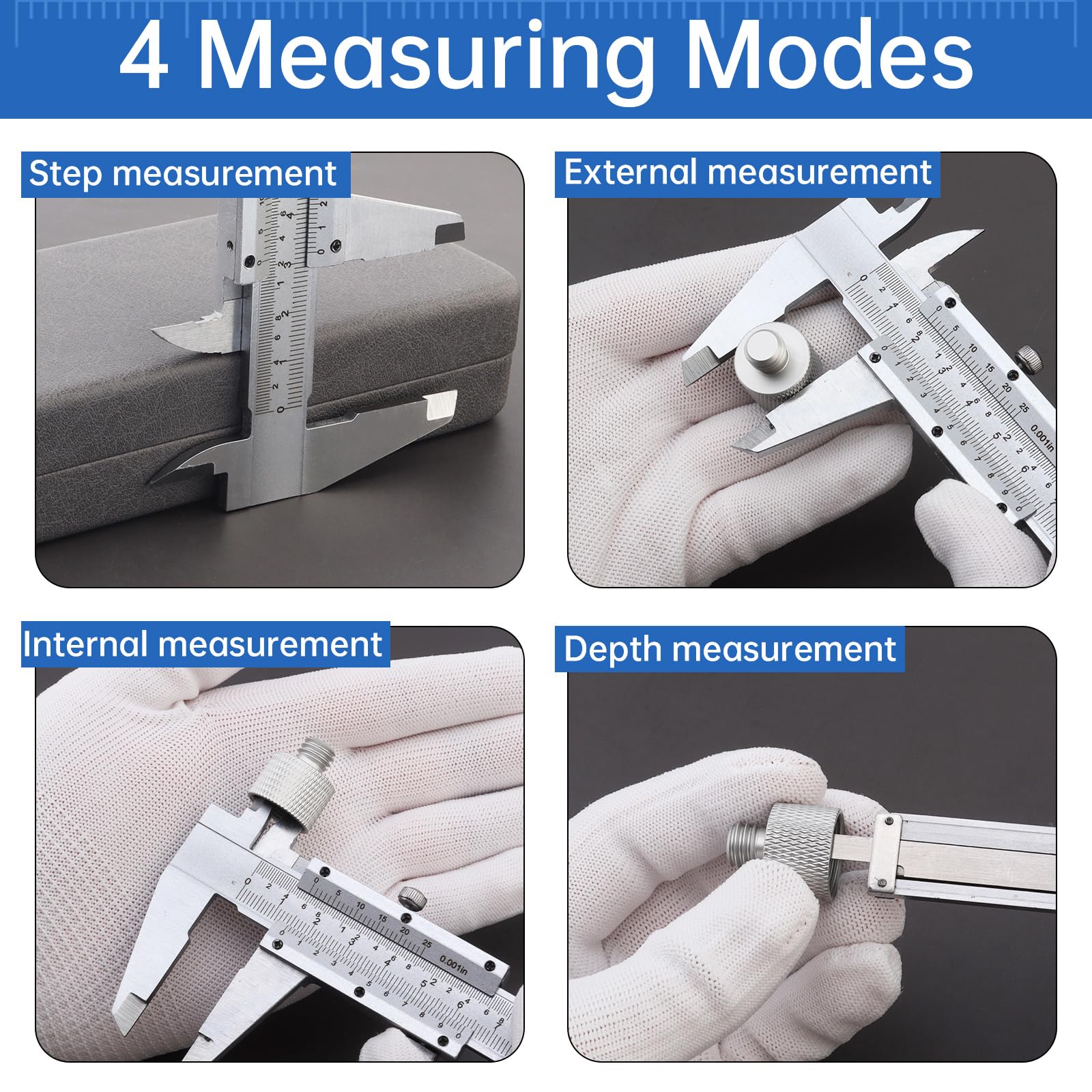 Pied à coulisse en acier au carbone de 0 à 300 mm avec 32 jauges d'épaisseur en acier inoxydable, kit d'outils de mesure double échelle de lecture pour le travail du bois/piston