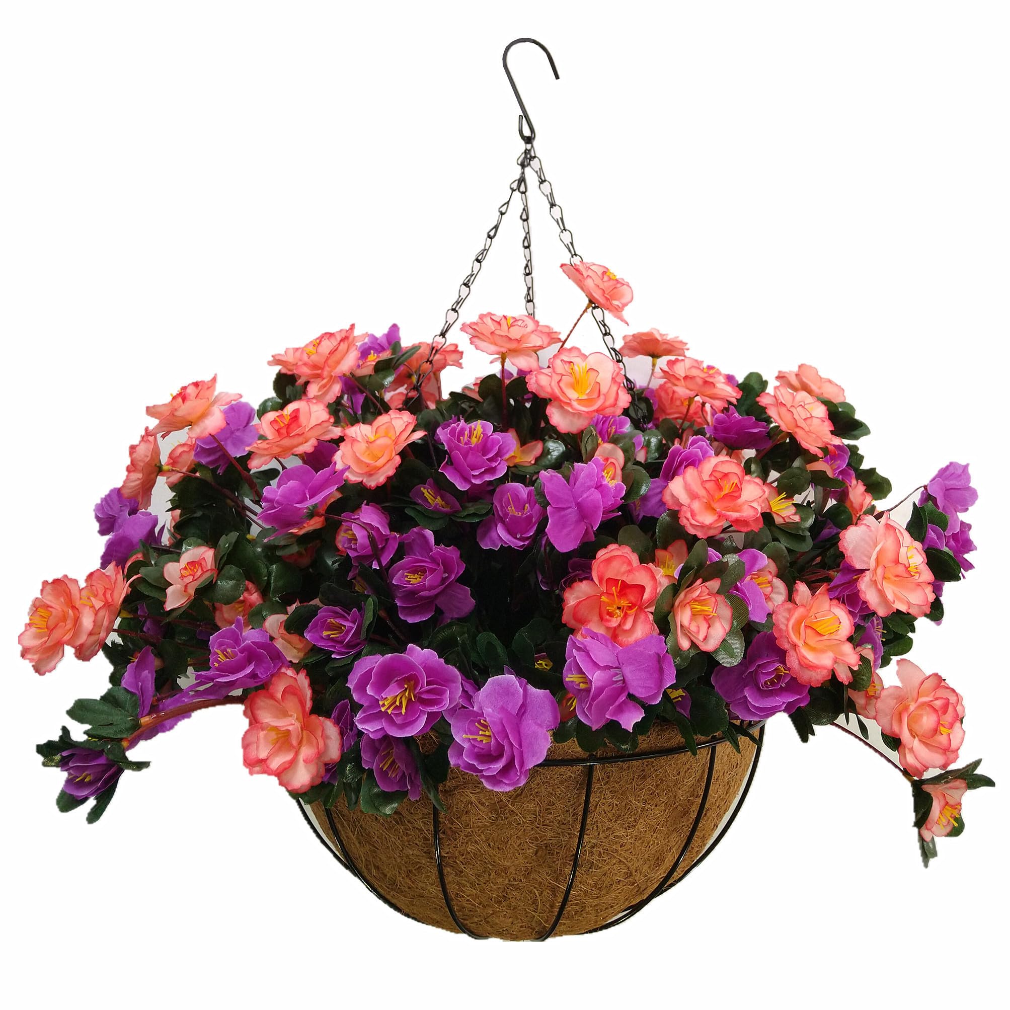 Bo Wawa Champagne And Purple Indoors And Outdoors Silk Flowers Chain Hanging Basket Flowerpot Fake Flower Diy Artificial Flowers Azalea (Big Basket)