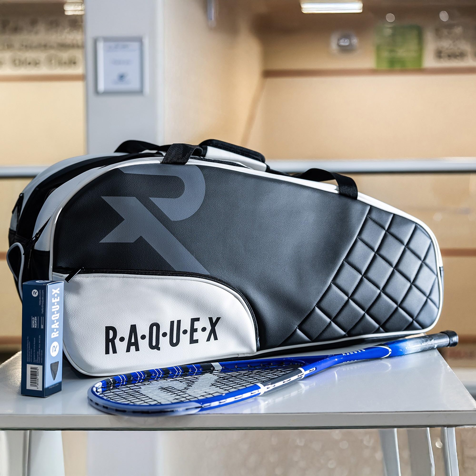 Raquex Elite - Borsa per 6 racchette da tennis, in pelle sintetica, trapuntata, con fodera termica, scomparto per scarpe, badminton, squash, per uomo e donna