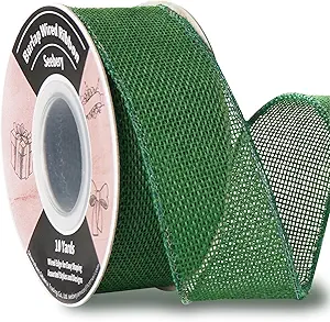 Burlap Wired Ribbon 1-1/2 Inch x 10 Yards Solid Wired Edge Ribbon for Big Bows, Wreaths, Outdoor Decoration, Gift Wrapping, Fall Crafts, Flower Bouquets, Garland (Green)