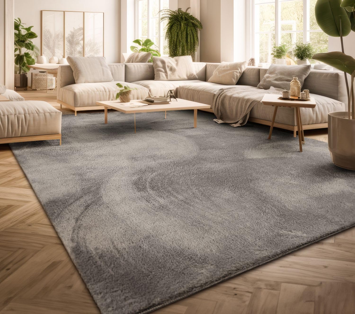 TT Home Large Rug Short Pile Monochrome Modern Design Washable, colour: Grey, Size:160x220 cm