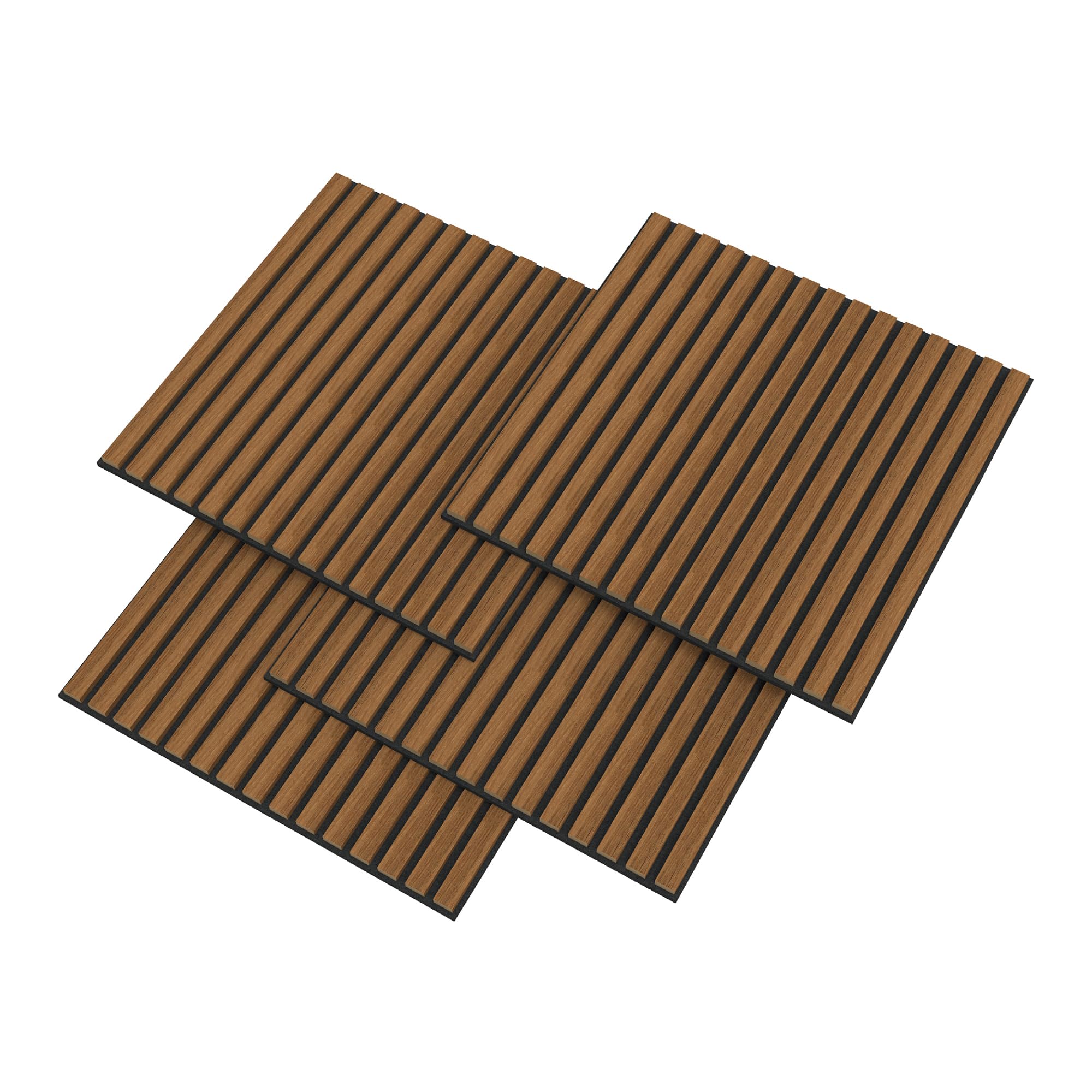 NEU.HOLZ Lot de 4 Panneaux Acoustiques Muraux et pour Plafond à Lamelles Droites Isolation Sonore Style Scandinave Installation Facile Chambre Séjour Studio MDF 1,44 m² 60 x 60 cm Effet Teck