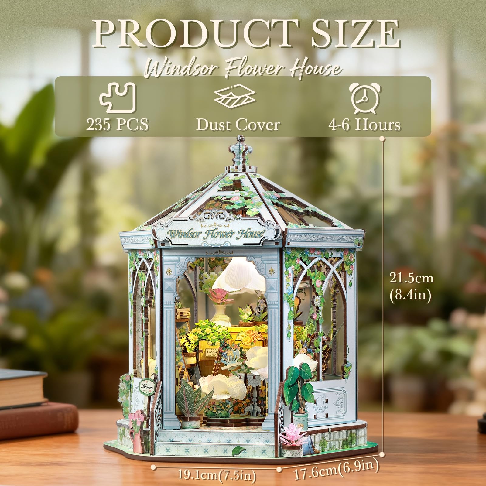 Cutefun DIY Miniature House - Casa delle bambole in legno - Libreria booknook in miniatura per casa delle bambole, con luci a LED decorazione per libreria, The for the lady (Windsor Flower House)