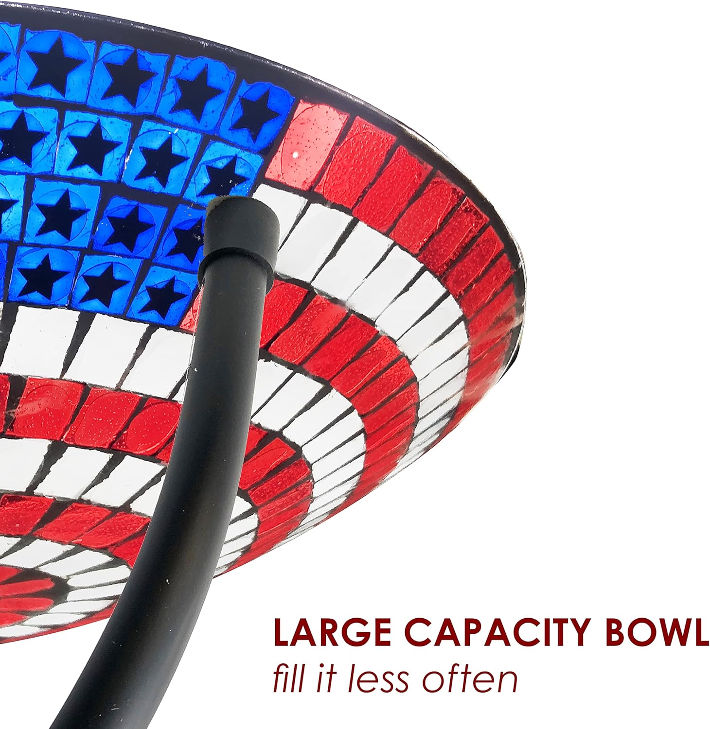 Backyard Expressions Handpainted Glass Bird Bath with Metal Stand for Outdoor, Patio, Garden - American Flag Design