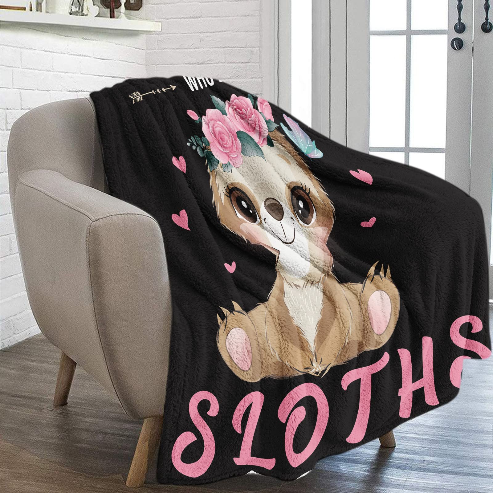 POLERO Ultraweiche Faultier-Fleecedecke 'Just A Girl Who Loves Faultier' – Kuschelig & Warm Für Sofa & Bett (129,5 X 150 Cm)