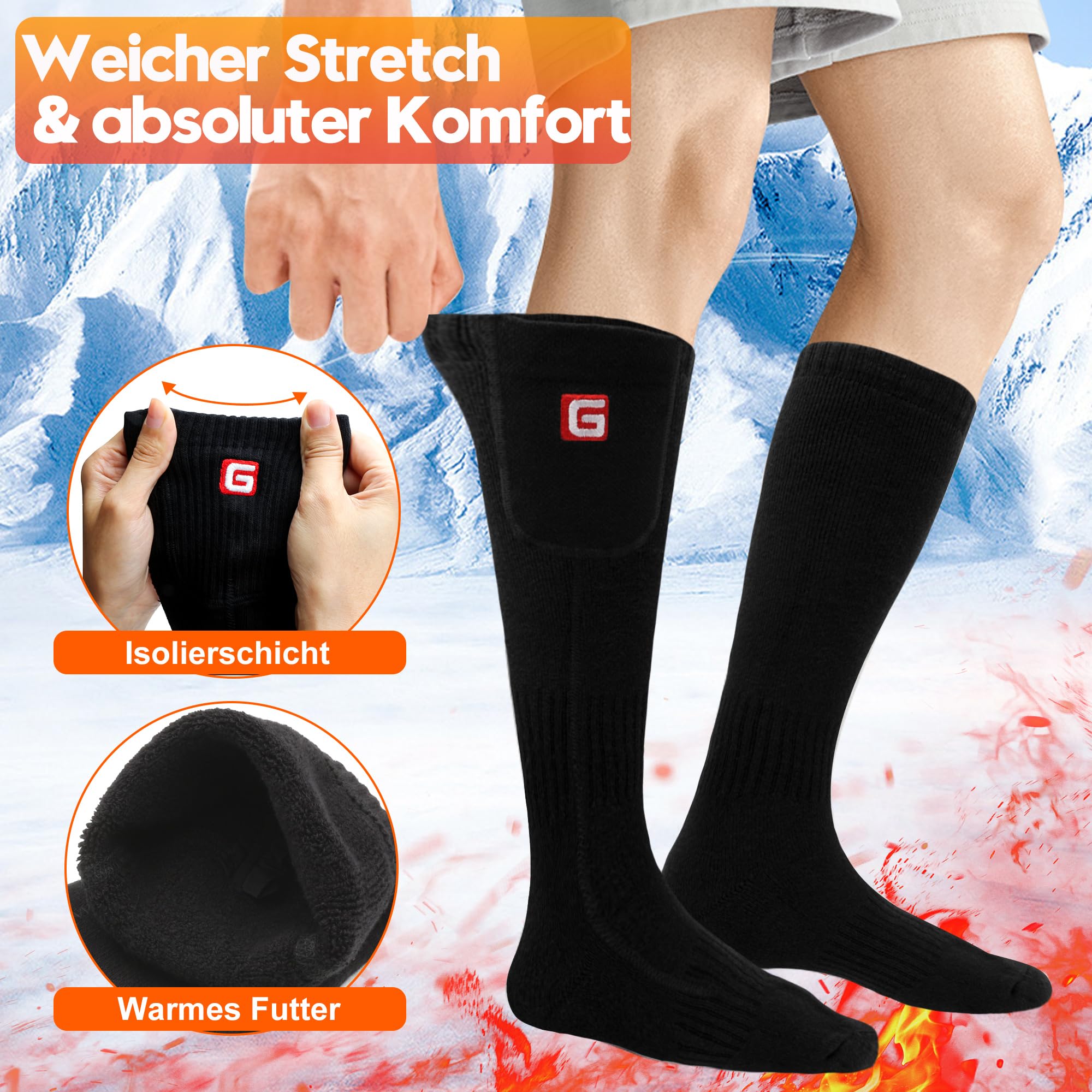 Svpro Beheizte Socken Wiederaufladbare Elektrische Beheizbare Socken Damen Herren Batterie Heizsocken,Heizbar Thermosocken Fußwärmer,Warme Winter Socken für Jagd,Camping,Wandern,Skifahren Heated Socks