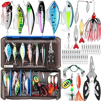Fishing Lures Fishing Tackle Box Fishing Gifts for Men, Bass, Trout Fishing Accessories Kit for Saltwater & Freshwater Fishing Gear Including Topwater Lures, Hooks, Spinnerbaits