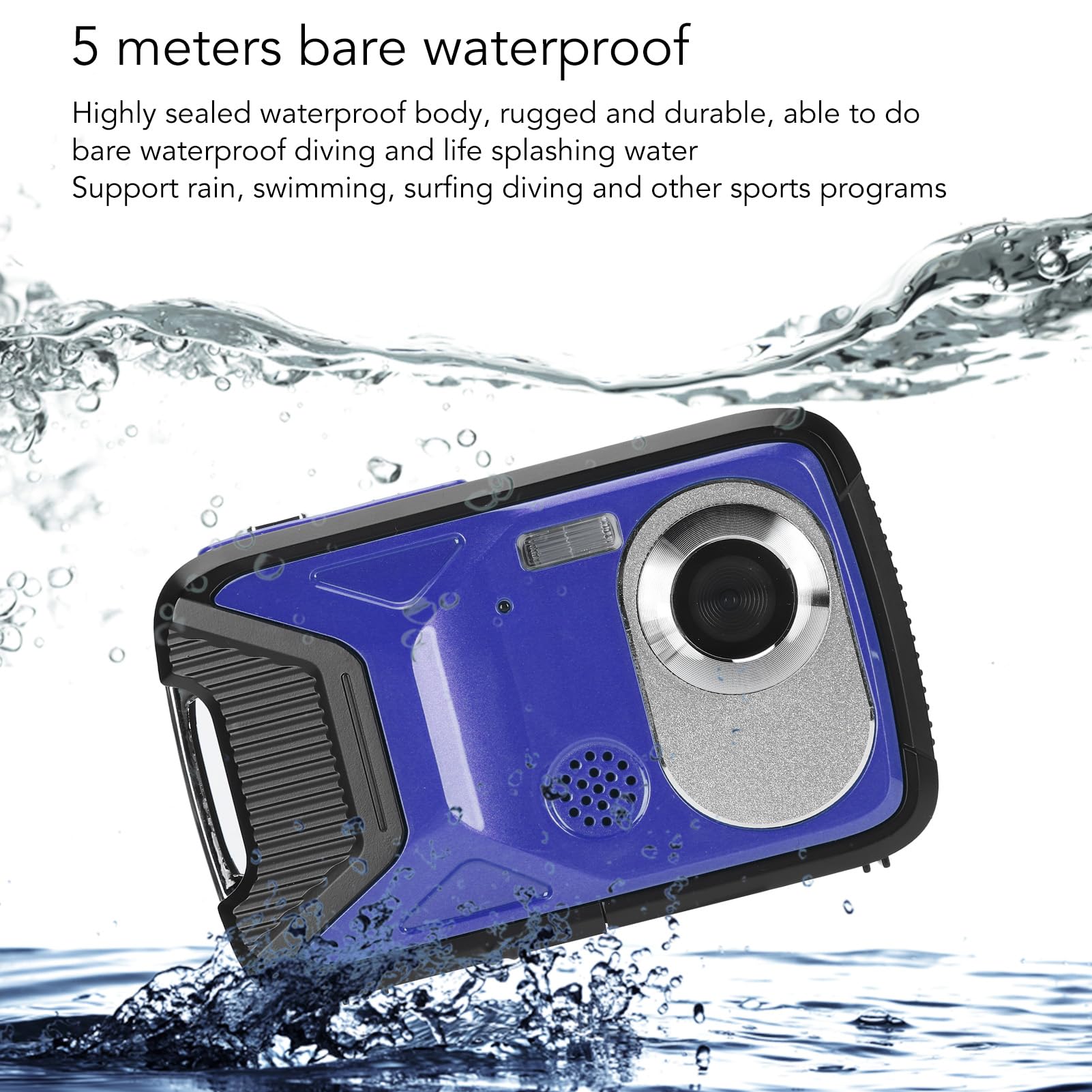 EBTOOLS Underwater Camera, 16.4ft Camera, 21MP 8X Zoom Compact Portable Digital Camera with 2.8 Inch TFT Display, USB Rechargeable, for Snorkeling Diving (Blue)