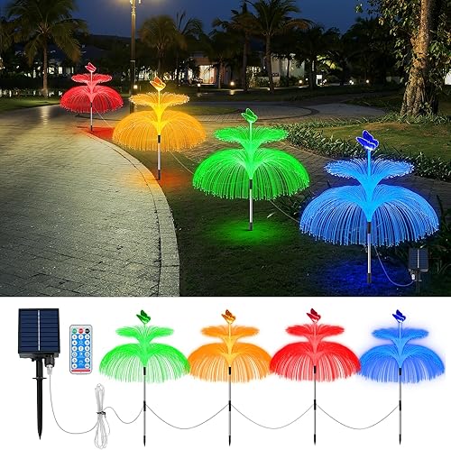 Miniatura 5 de AMFUN Luces solares de medusa, 4 en 1, luces solares para jardín al aire libre con forma de medusa de doble capa, IP65 impermeable, luces
