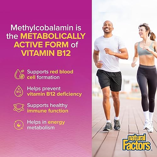 Miniatura 2 de Natural Factors B12 Metilcobalamina, 10,000 mcg, cereza, 30 tabletas masticables