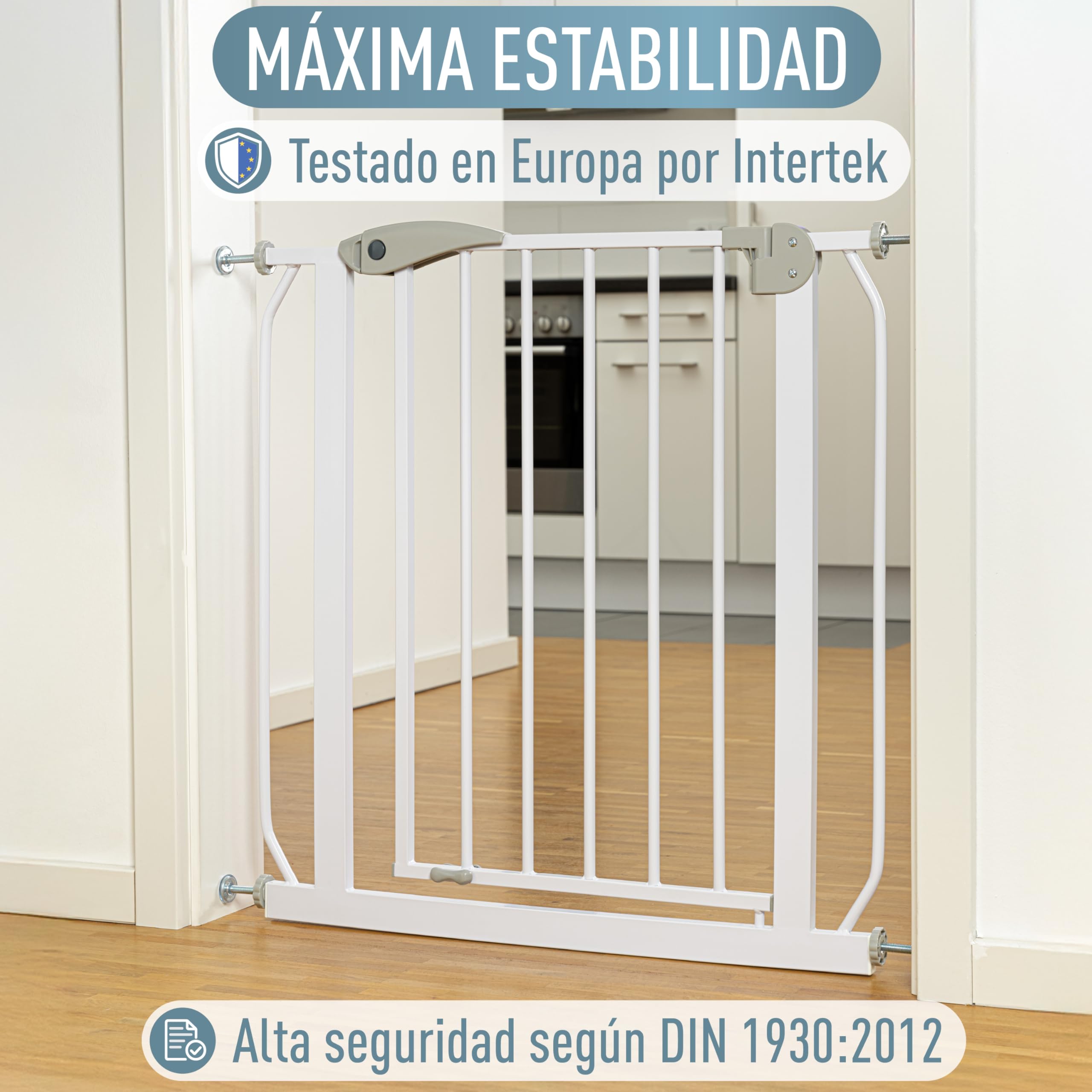 IB STYLE Barrera de Seguridad Berrin - Barrera Escalera, Fijación a Presión, Auto Close, para Pasillos, Mascotas y Niños, Blanco, Ancho: 85-95 cm
