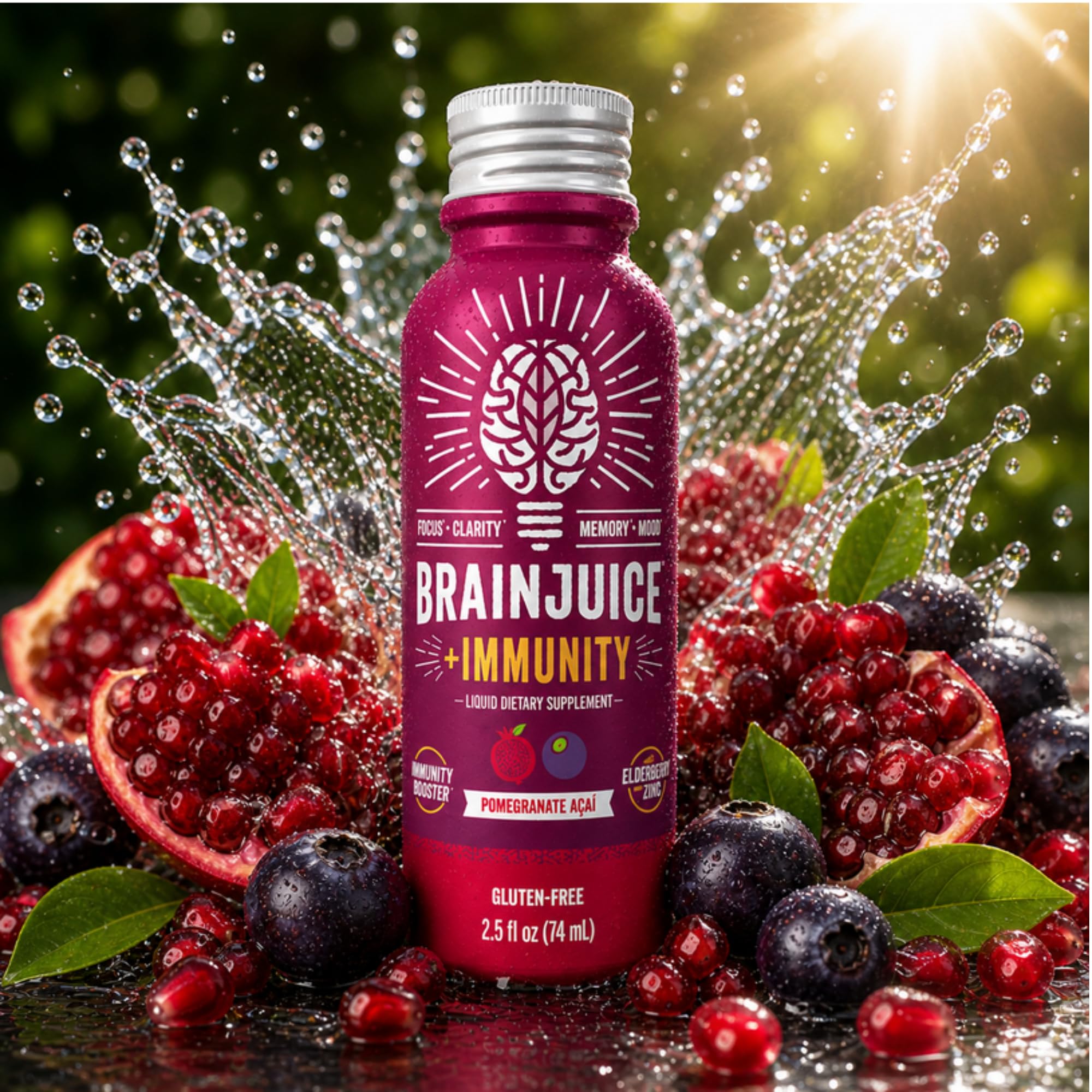 BrainJuice Pomegranate Acai Nootropic Supplement Shot, 2.5 fl oz, 12 Pack — Amazon image 2