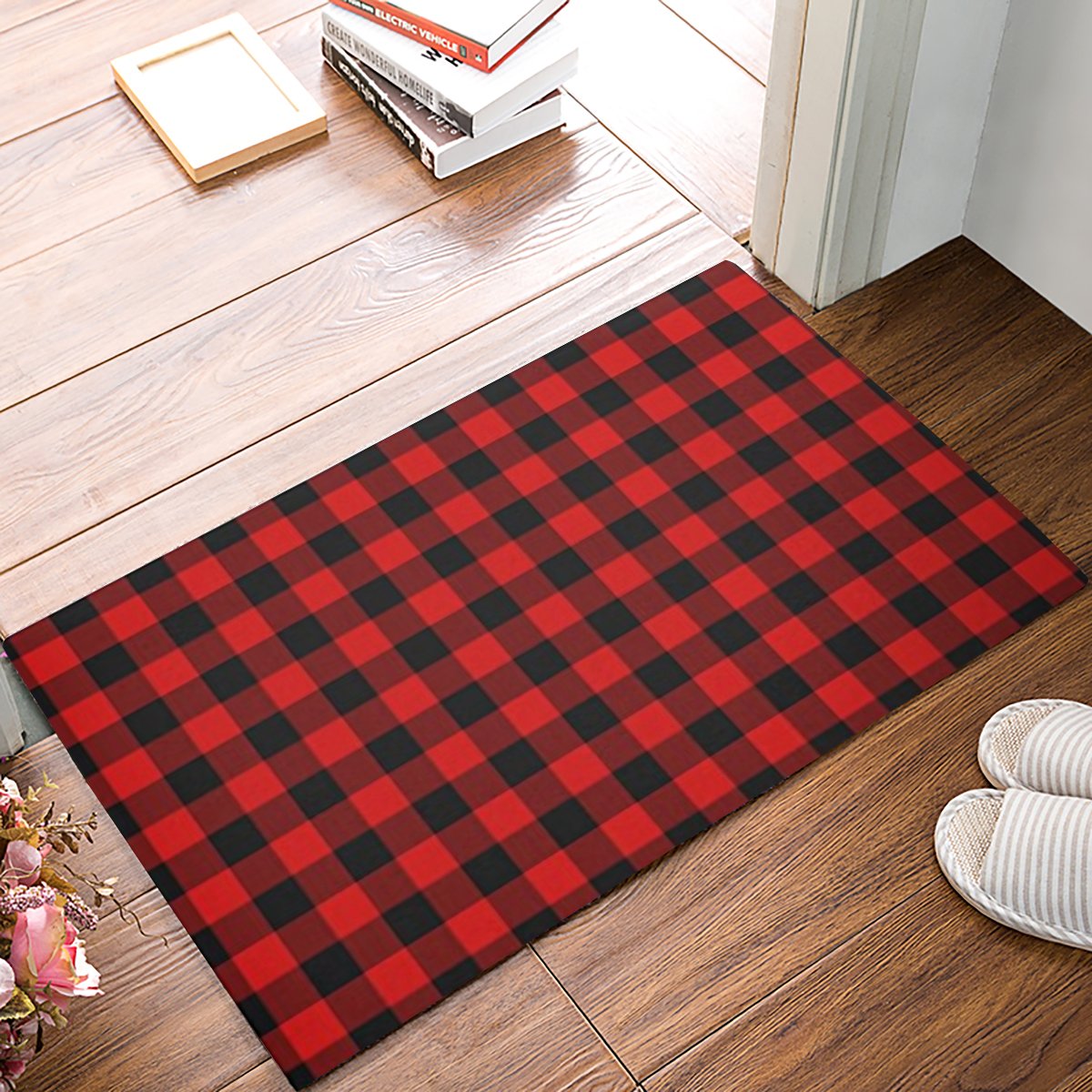 Buy Rustic Red Black Buffalo Check Plaid Pattern Doormat Mats