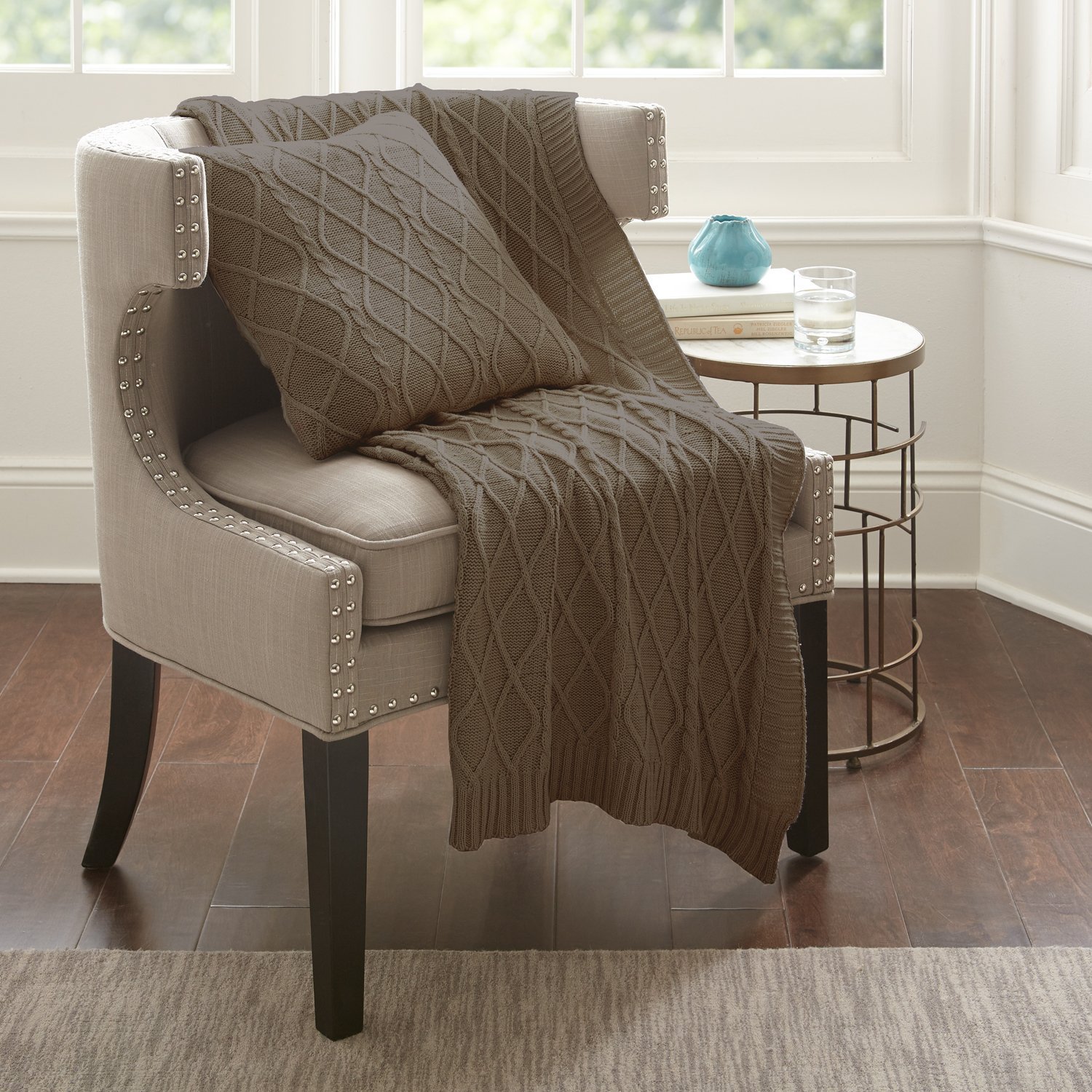 Amrapur Overseas | 100% Cotton Diamond Knit 18"x18" Deco Pillow (Sand)