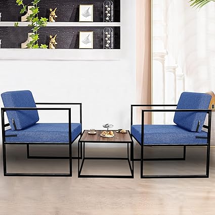 DECOR VILLAGE |Indoor |Outdoor |Living Room| Balcony| Garden| Chair Table Set 1 + 1 & 1 Table| Furniture Set|Chair Table Set - Blue