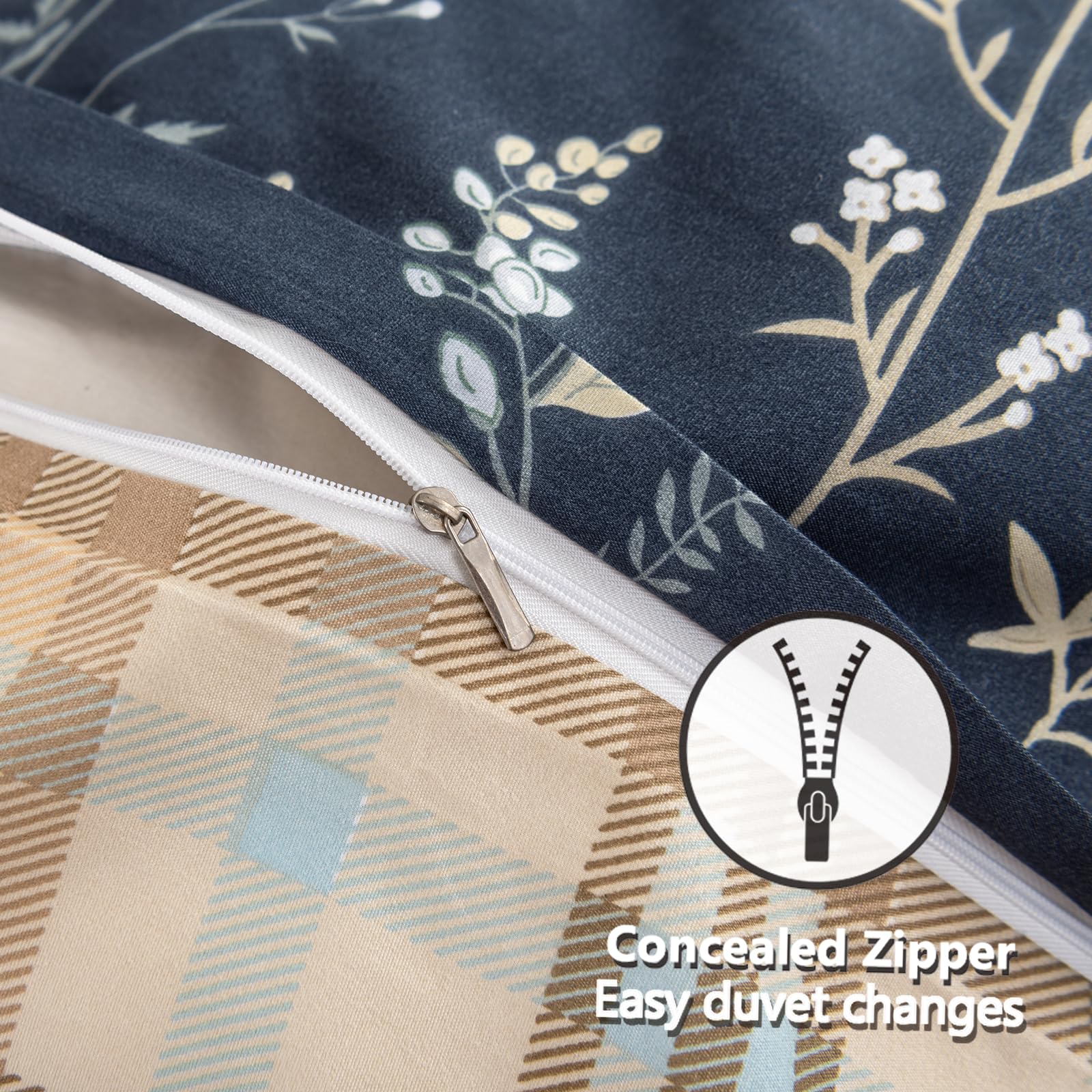 Super King Duvet Set, Blue Super King Duvet Cover Set Colorful Floral with Zipper Closure - Image 4