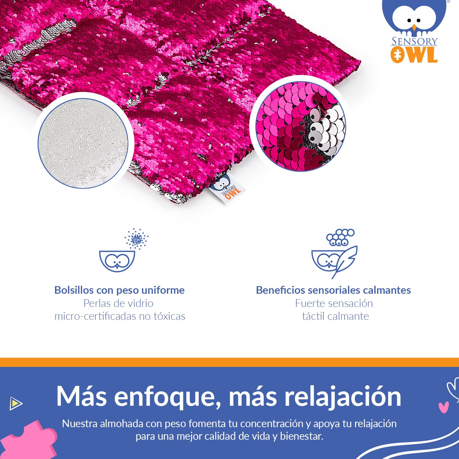 Almohada Pesada Cojin Sensorial De Regazo para Niños Y Adultos Terapéutico con Lentejuelas Bicolores Alivio del Estrés Ansiedad 2 kg 30 x 40 cm Azul Marino Plata