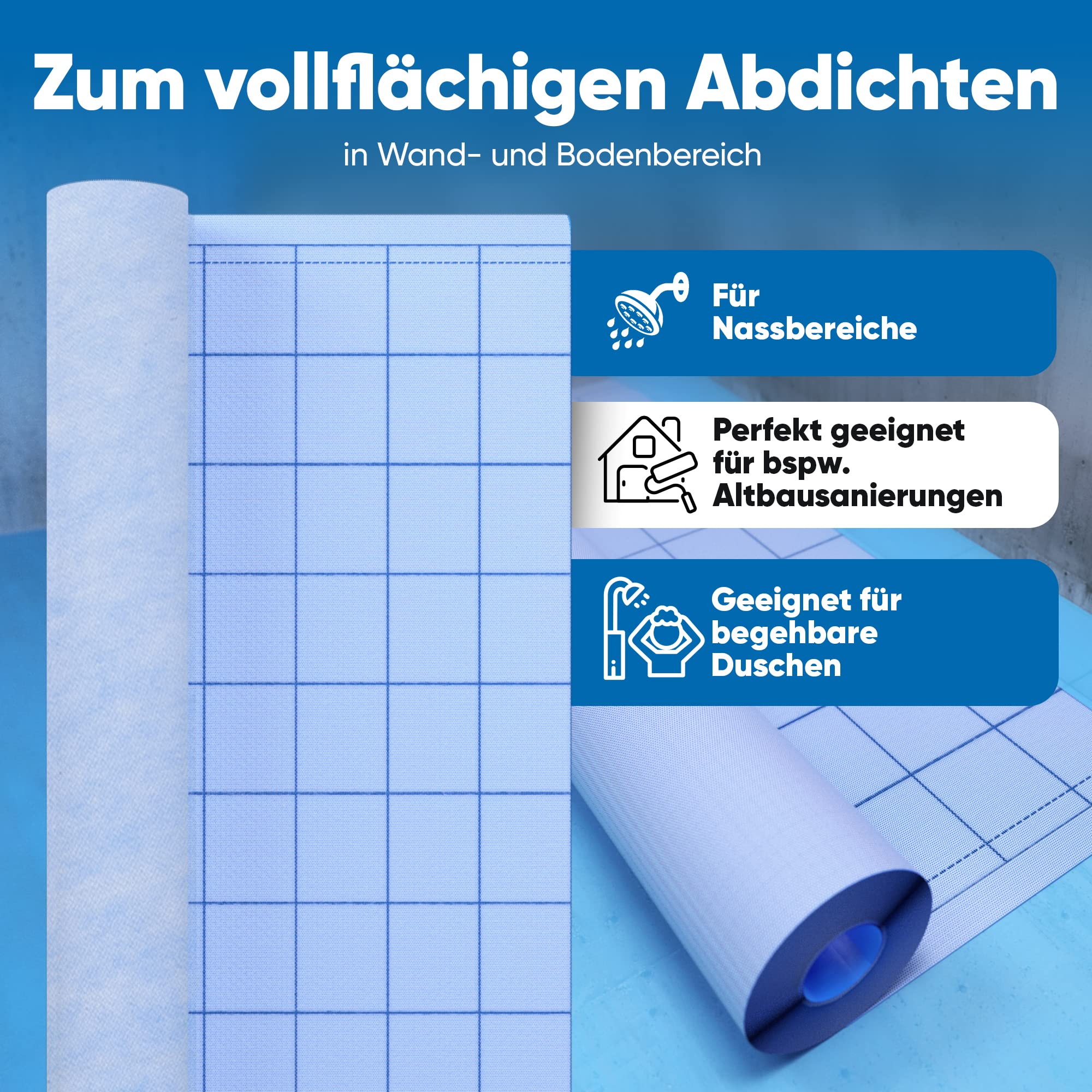 Bauhandel24 - Abdichtungsbahn D11 10m², Abdichtbahn Dusche, Dichtfolie Bad, Dichtbahn Duschelement