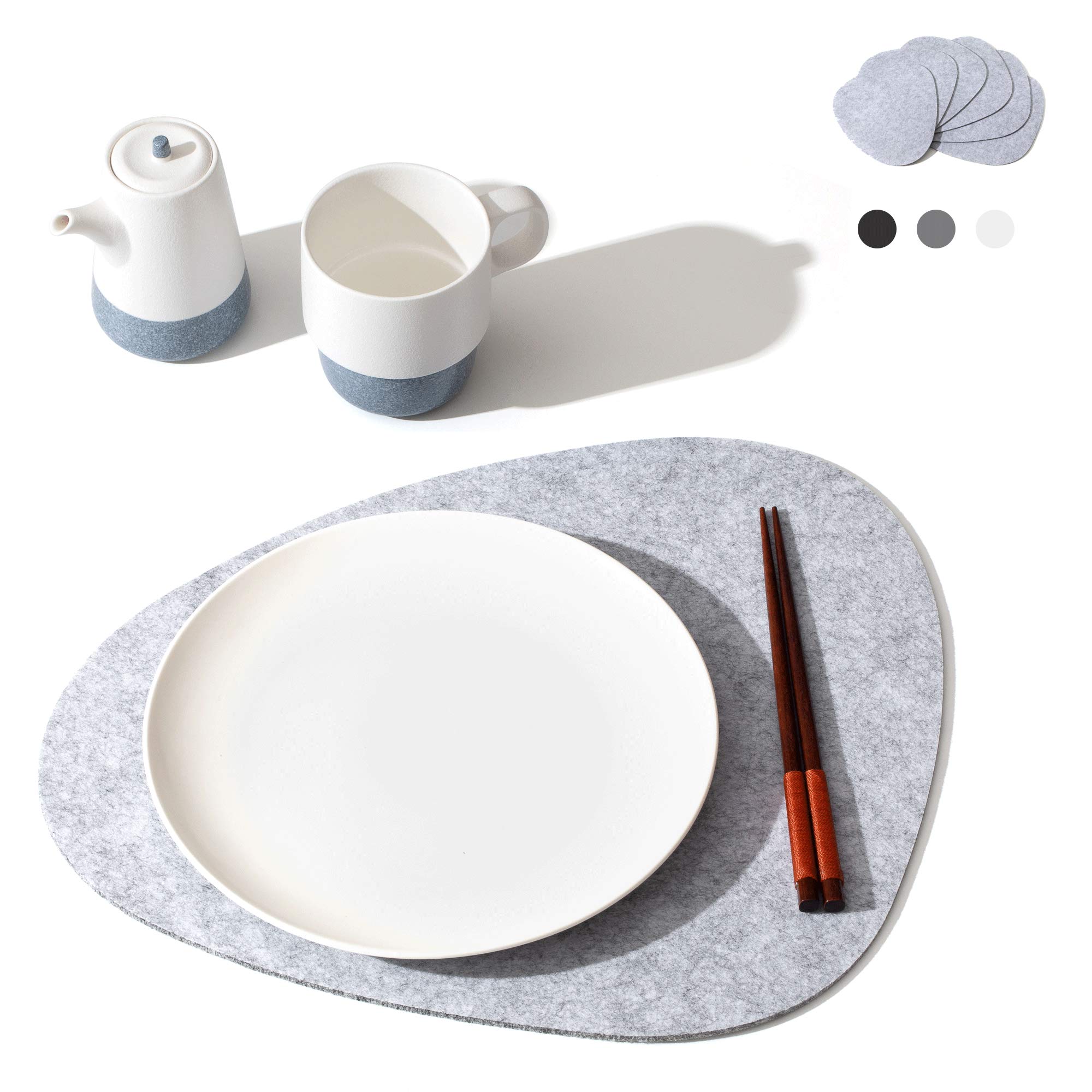 Chillify Table Coaster Set of 6 | Non-Slip, Heat-Resistant, Washable Placemats | Suitable for Outdoor Use | Light Gray, Oval