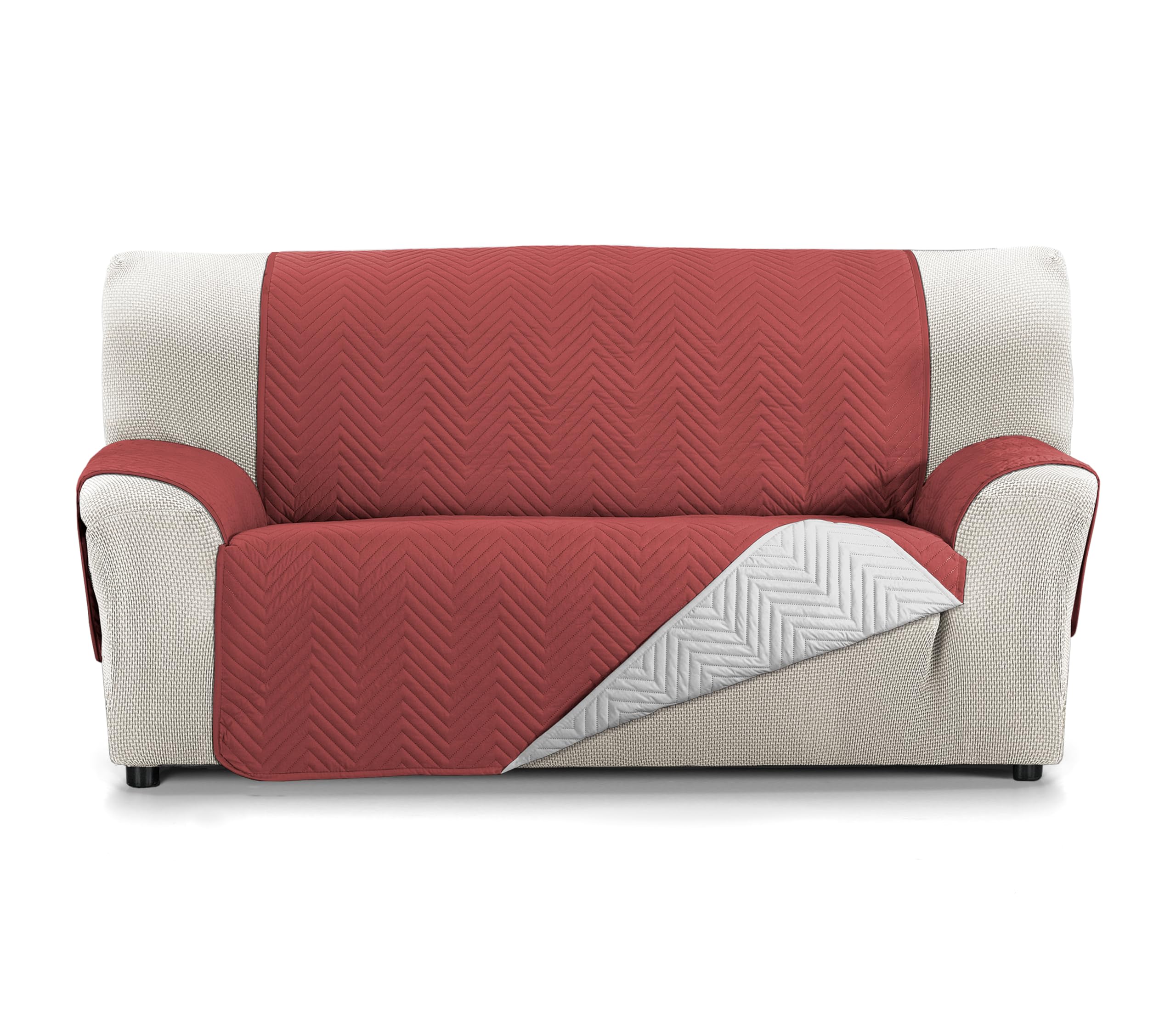 Martina Home Milano Funda Cubre Sofá, Protector para Sofás Acolchado Reversible 3 Plazas Rojo/Gris