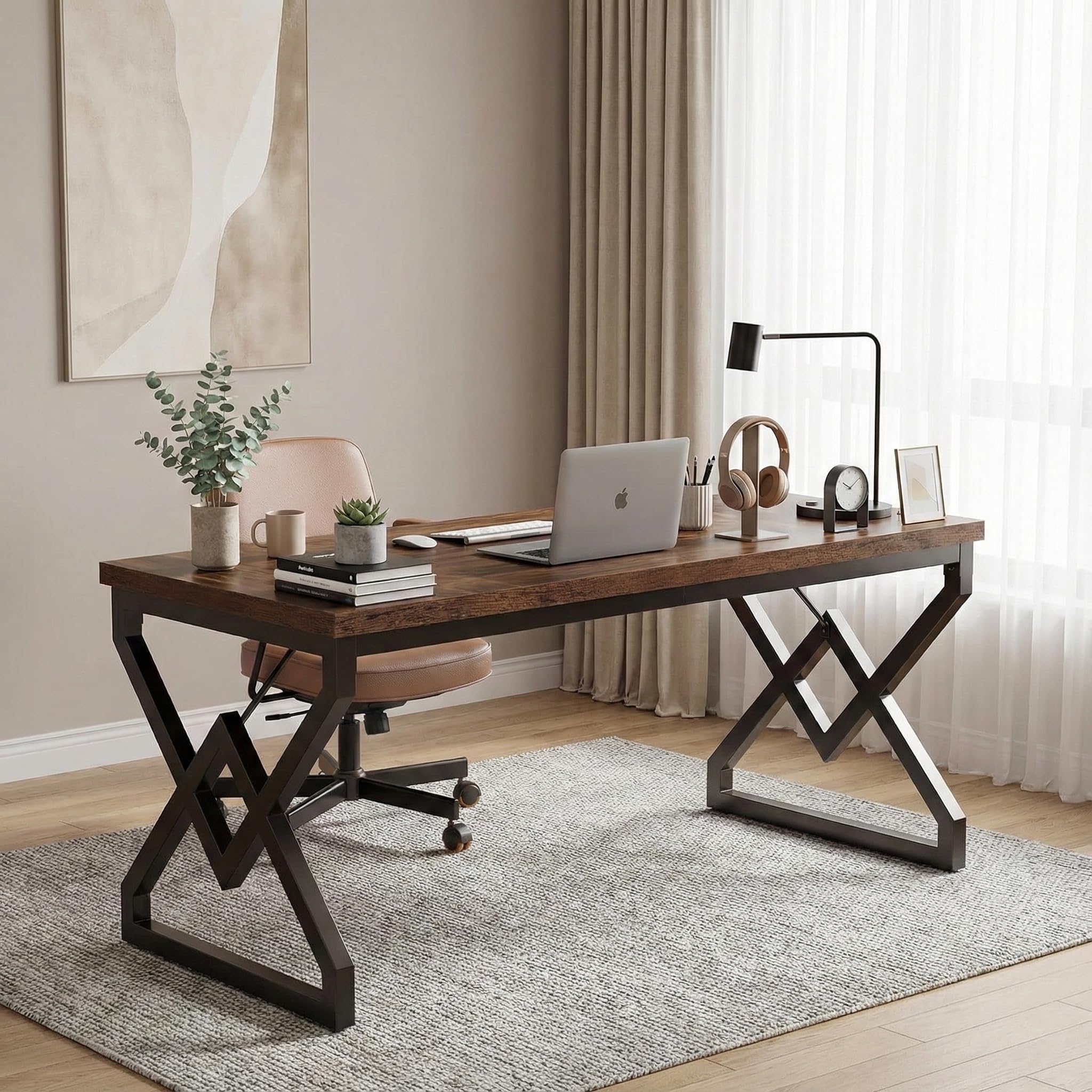 Lailang 160cm Scrivania, Scrittoio Vintage, Tavolo Ufficio Riunioni, Scrivania In Legno, Mobili Ufficio Moderni, 160 x 18 x 18 cm, Vintage Brown