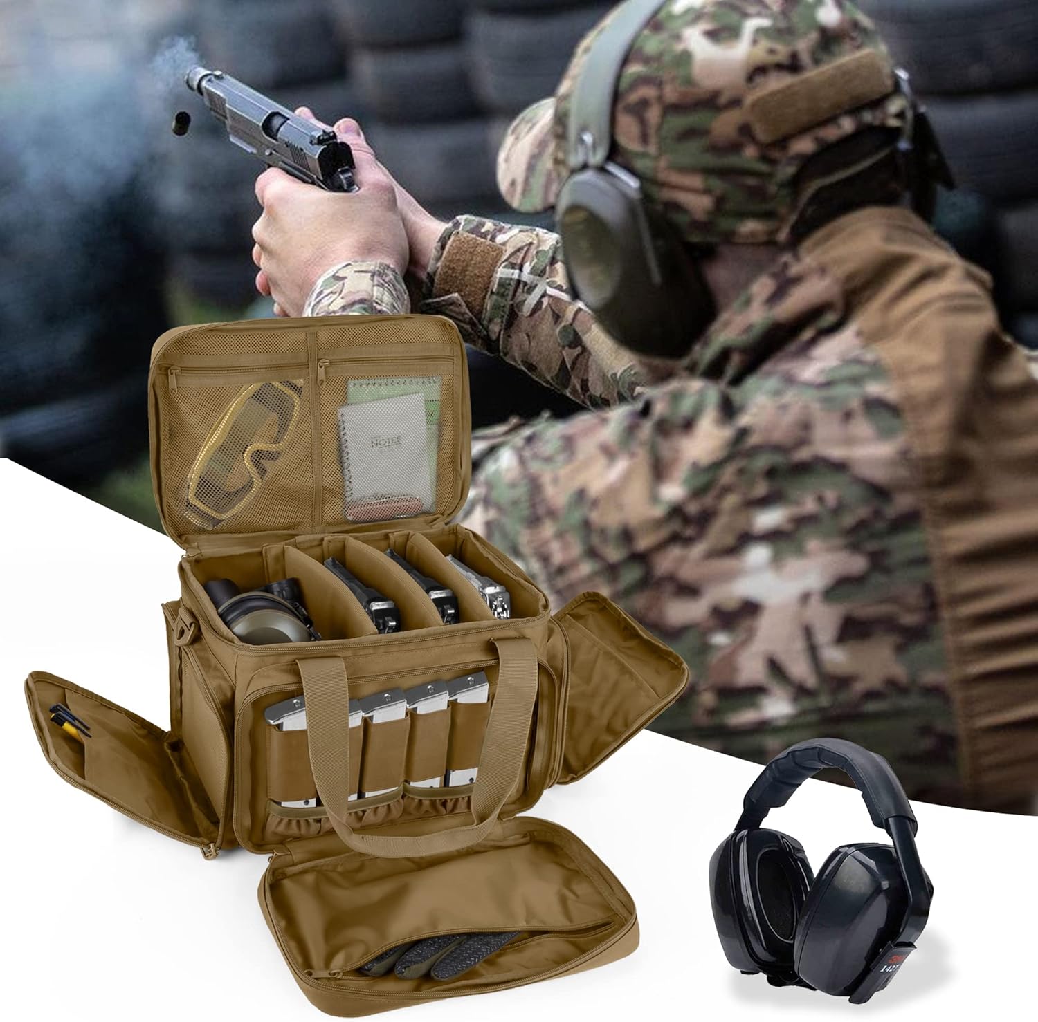 DSLEAF Tactical Gun Range Bag for 4 Handguns, Pistol Shooting Range Bag with 6X Magazine Slots and Extra Pockets for Ammo and Essentials - Image 8