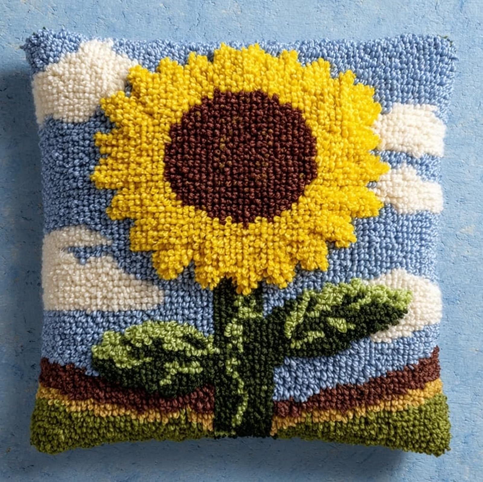 WallustrioaW Latch Hook Pillowcase Kits 17x17in,Sunflower Flowers