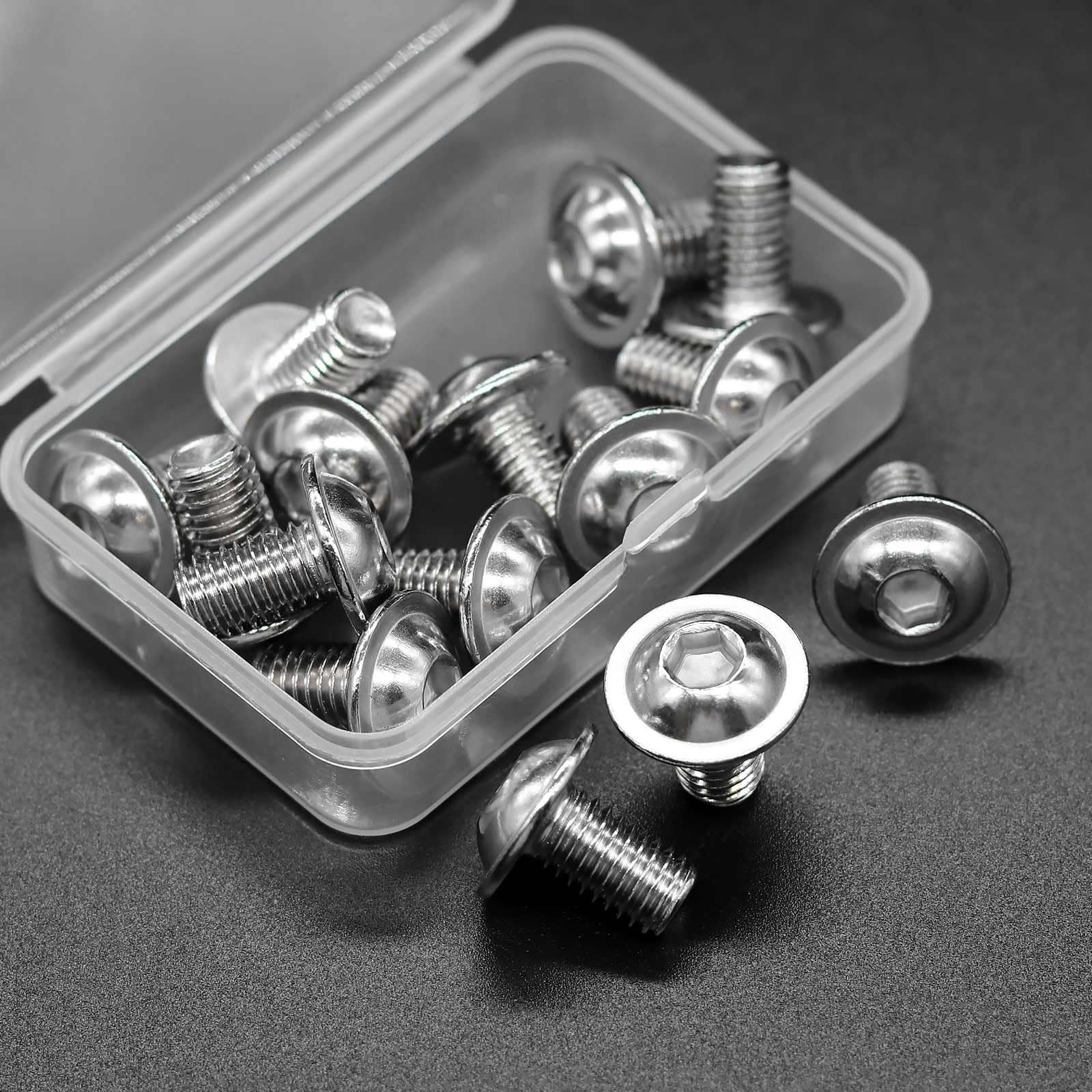 Confezione da 15 Viti Testa Bombata M8 x 14 mm, Esagono Incassato, Flangiate Inox Cava Esagonale Con Chiave a Brugola e Scatola