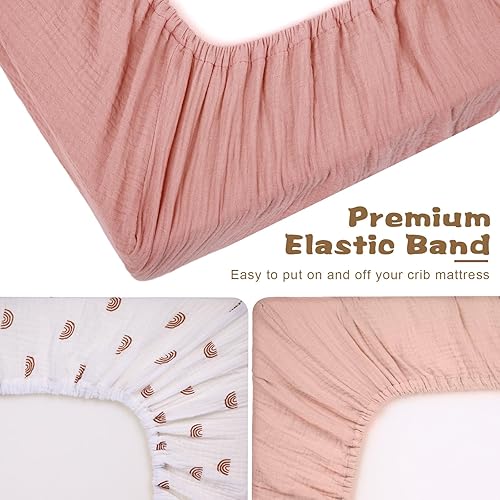 Miniatura 6 de Newwiee 3 piezas de sábanas de muselina para cuna, 51.2 x 27.6 pulgadas, mini sábanas de bebé para niñas y niños, sábana de colchón neutra ajustable