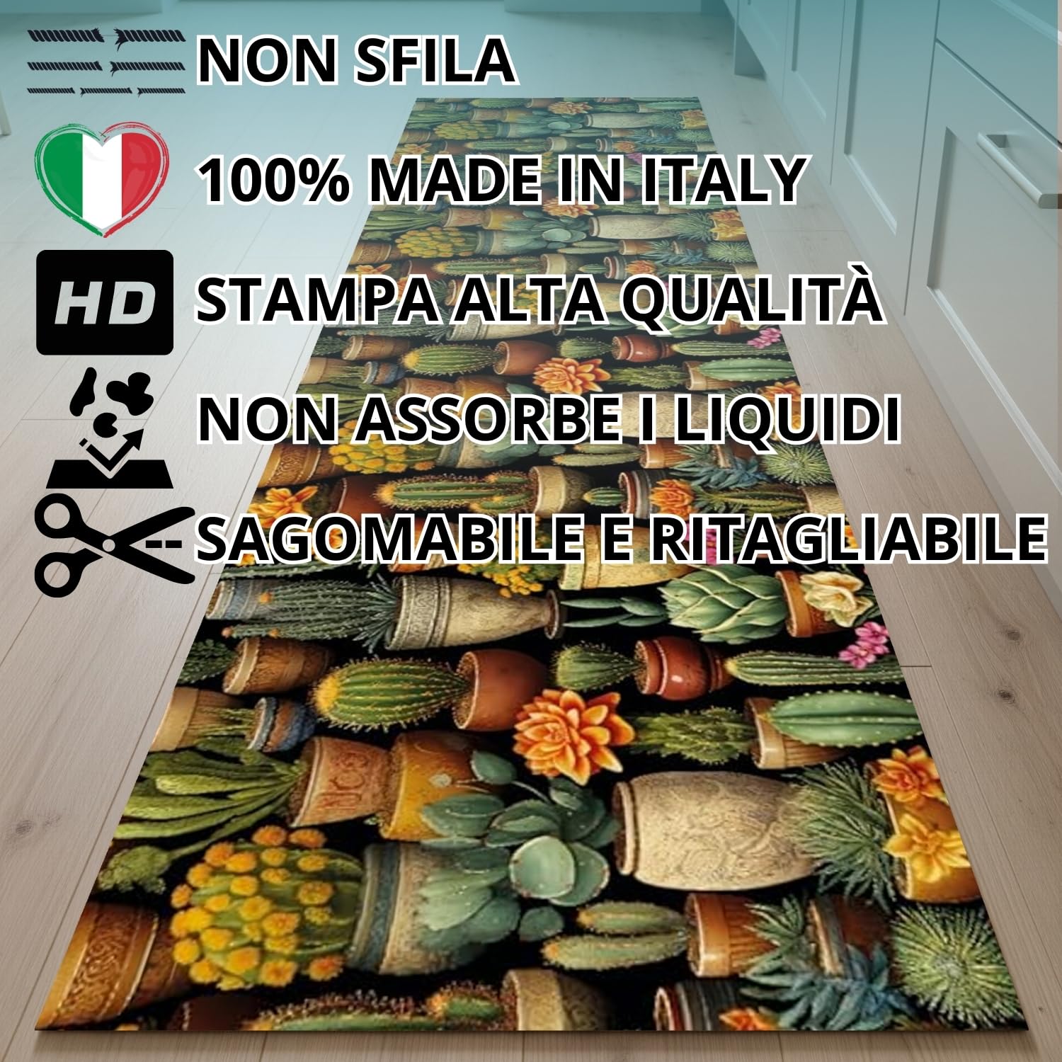 parpyon® Tappeto cucina Antiscivolo Lavabile Alby Nuova passatoia al metro ANTIMACCHIA e ANTISFILO tappeti cucina, bagno salotto moderno runner Italia