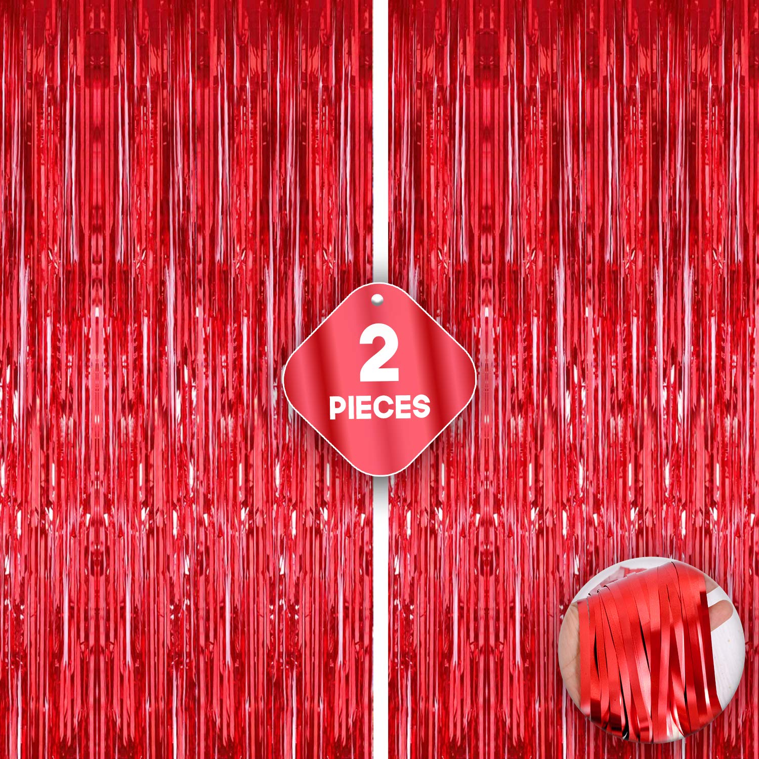 XtraLarge 6.4x8 Feet Red Foil Fringe Curtain - Big 2 Pieces, Red Streamers Red Party Decorations | Red Fringe Backdrop, Red Fringe Curtain for Red Streamers Party Decorations, Valentines Day Backdrop