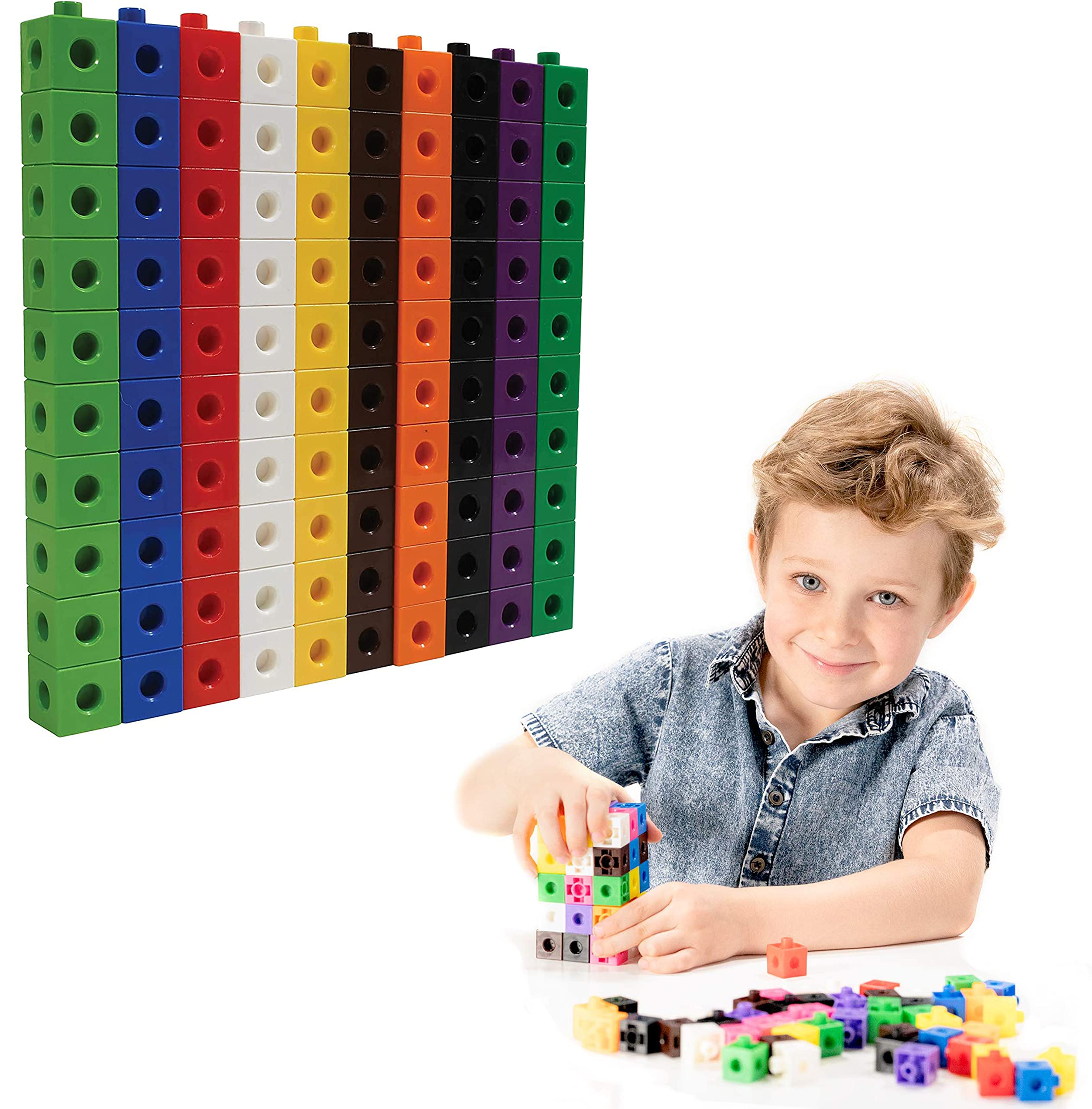 KASTWAVE Plastic Linking Cubes for Kids, 100 Piece Set of Hands-On Math Manipulatives for Learning Numbers, Fractions, and Ratios, Homeschool and Classroom Supplies