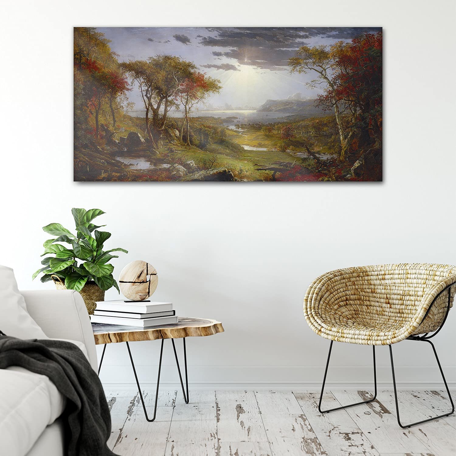 Coloray Pintura acrílica 100x50cm Arte Vidrio Acrílico Mural Sala De Estar Cuadro De Pared - Cielo de los árboles de los prados del río