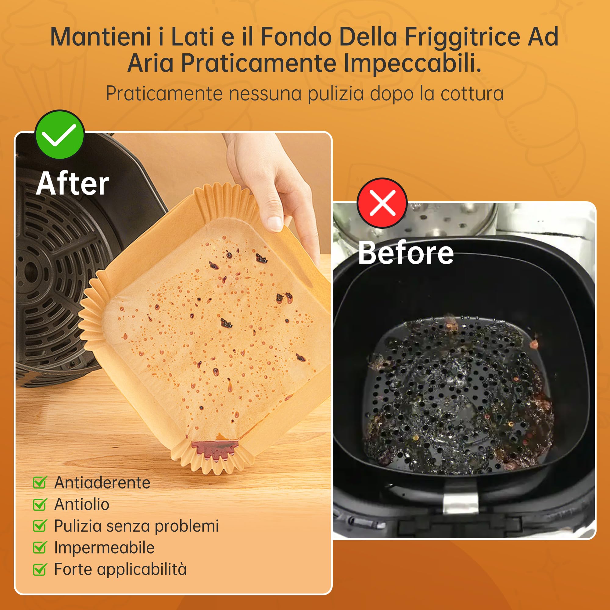 Carta forno per friggitrice ad aria 100 pezzi usa e getta 16cm x 4.5cm accessori