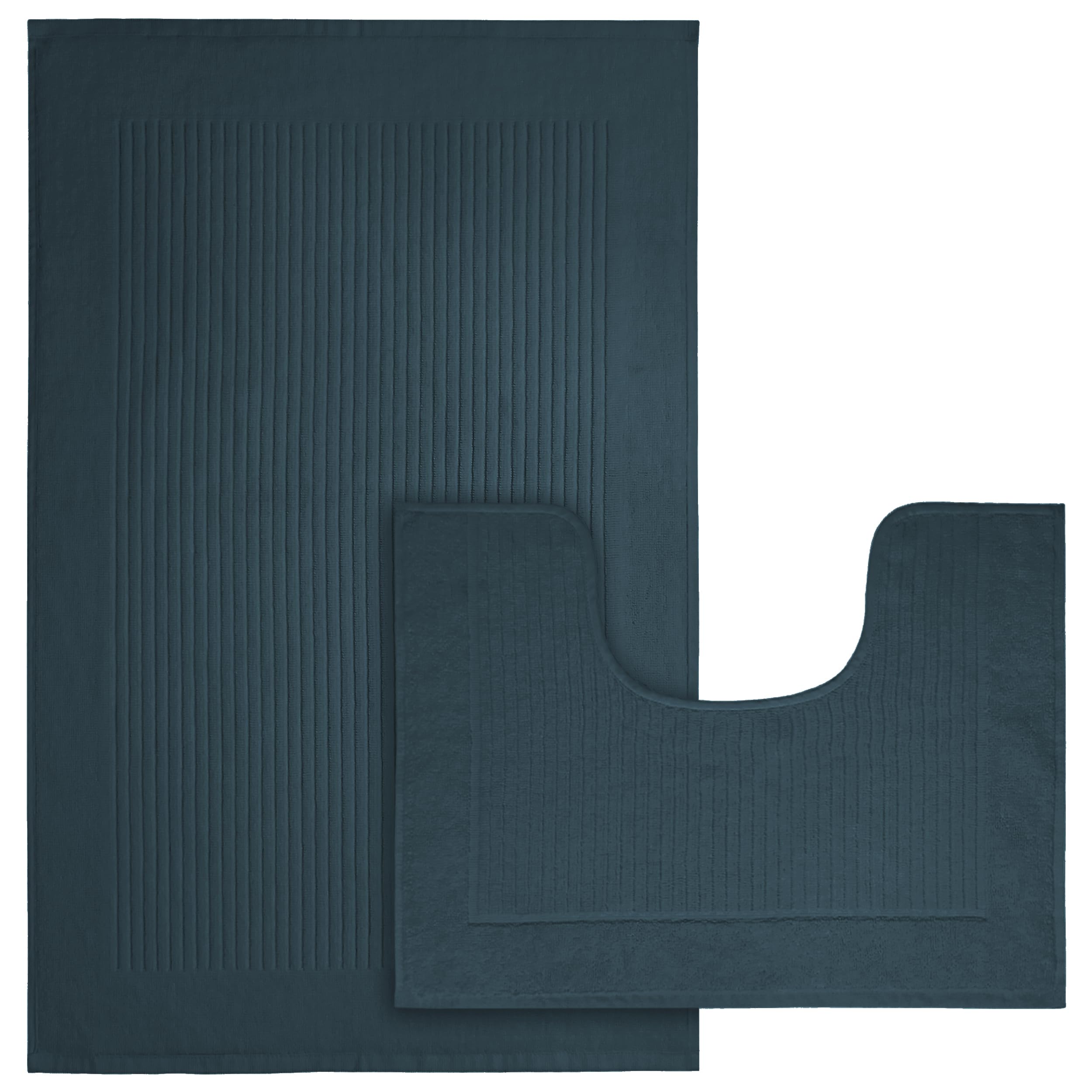 Olivia RoccoMonaco 2 Piece Bath Mat & Pedestal Set, Super Soft Cotton Non Slip Bathroom Set Water Absorbent Bathmats for Bathroom Floor Quick Dry Bath Rug Foot Mat, Slate Blue