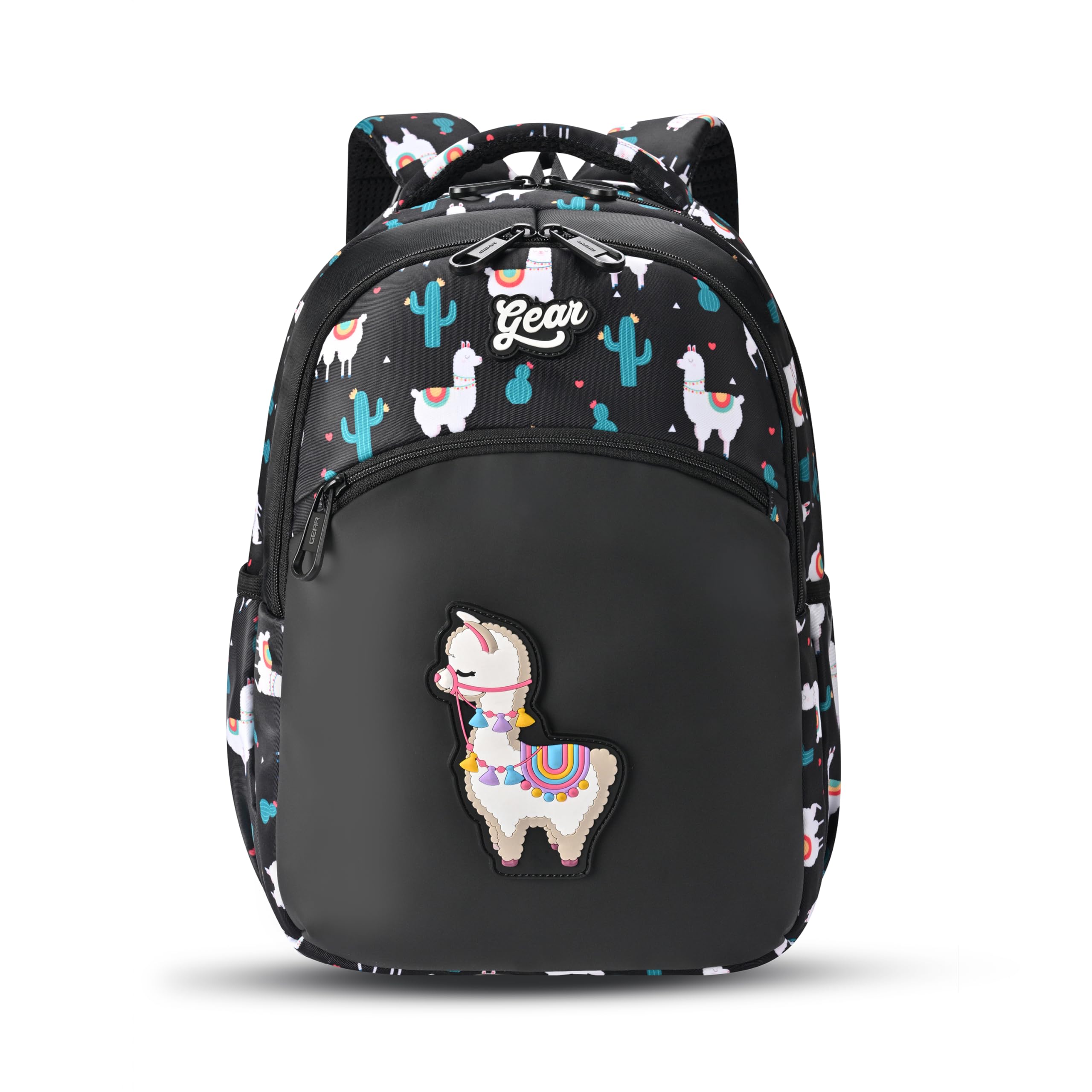 Gear Llama 2 Compartment Backpack 15"/21L Small Water Resistant School Bag/Casual 2 Compartment Backpack/Daypack/Kids Bag for Boys/Girls (Black-Pink)