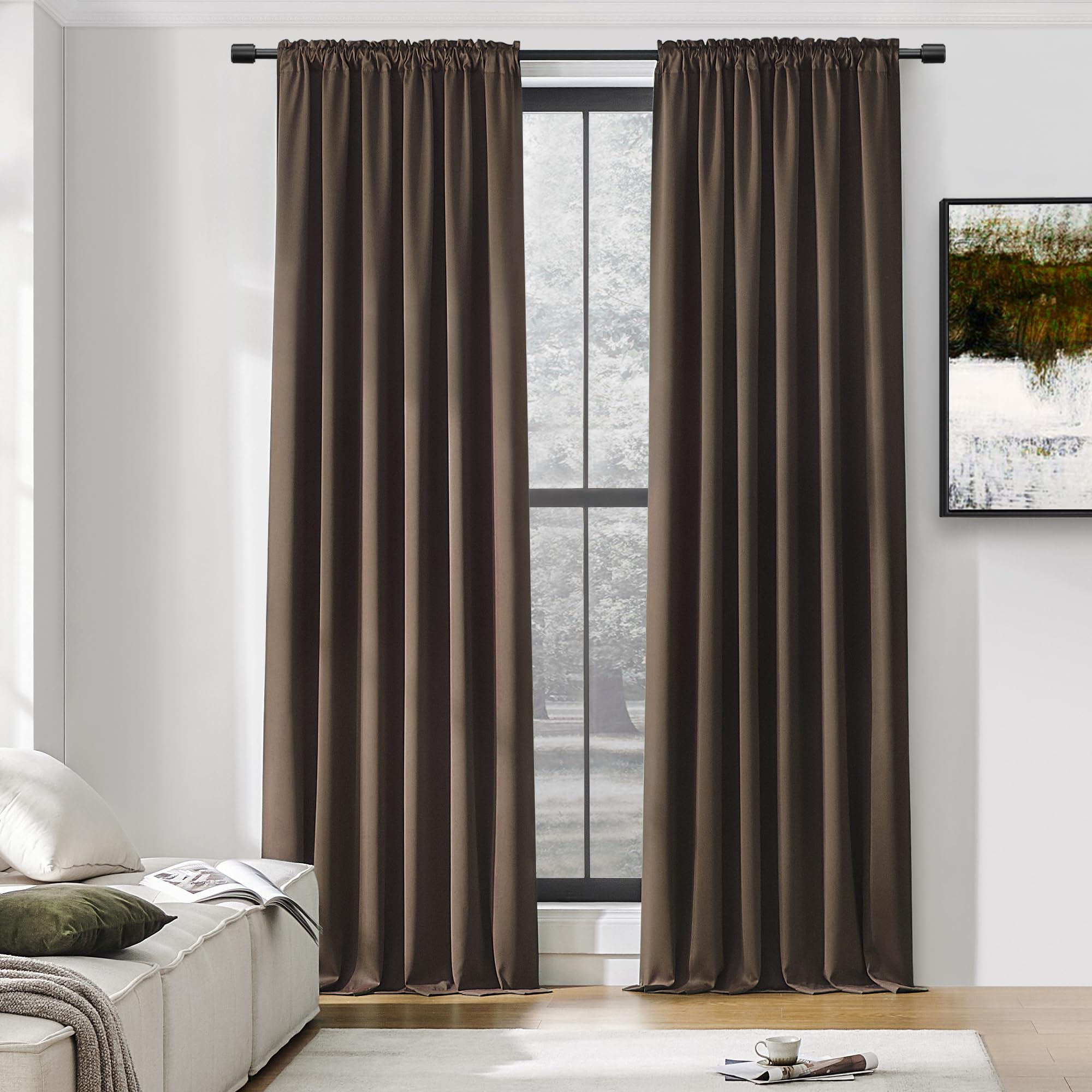 DONREN 96 Inches Long 2 Panels Blackout Curtain Panels for Bedroom - Rod Pocket Thermal Insulated Drapes for Living Room(Chocolate Brown,52 x 96) — image 1