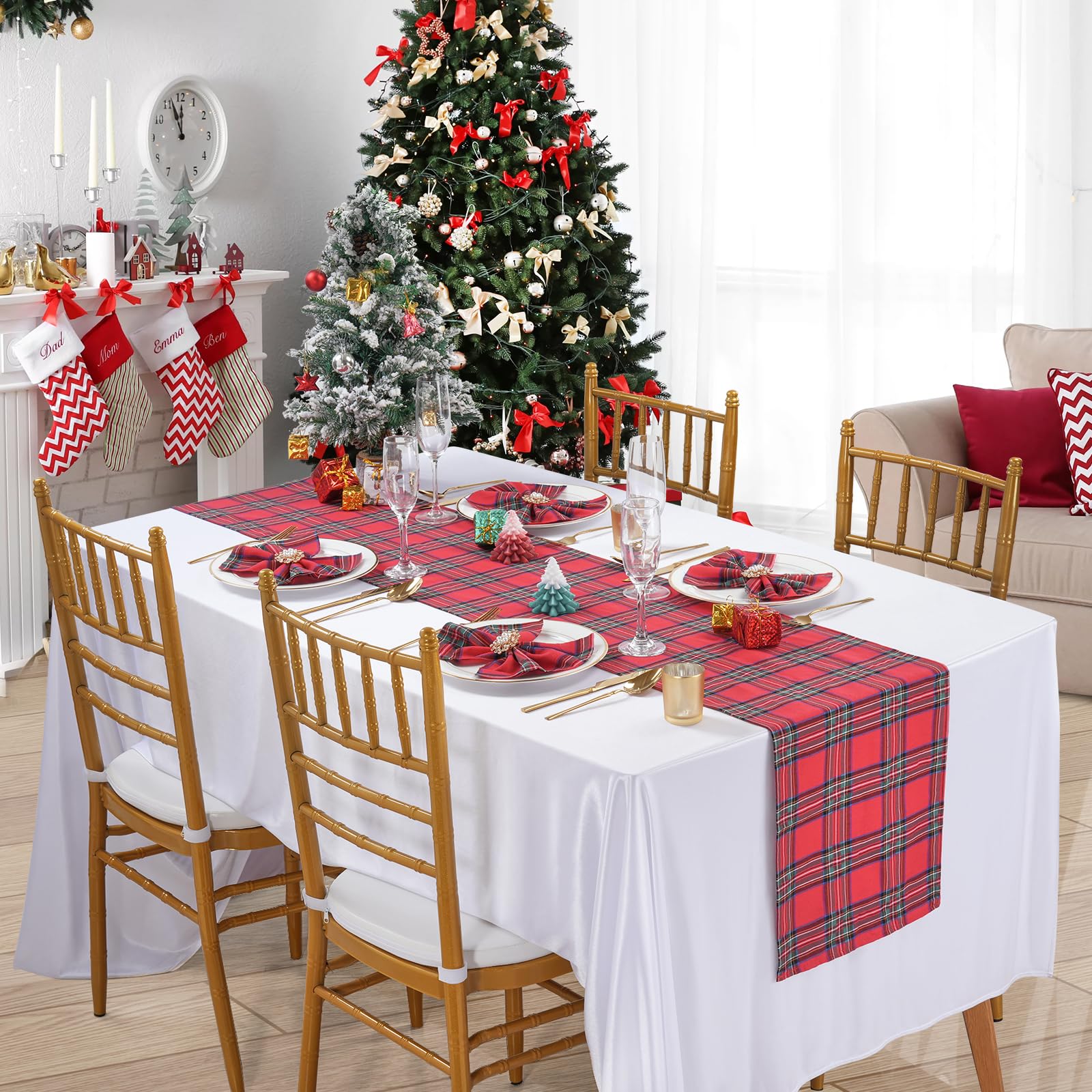 Buffalo Plaid Tablecloth Christmas Check Table Cloth Rectangular Table Cover for Farmhouse Christmas Party Dinner Table Decoration (Red, 13x108 Inch)