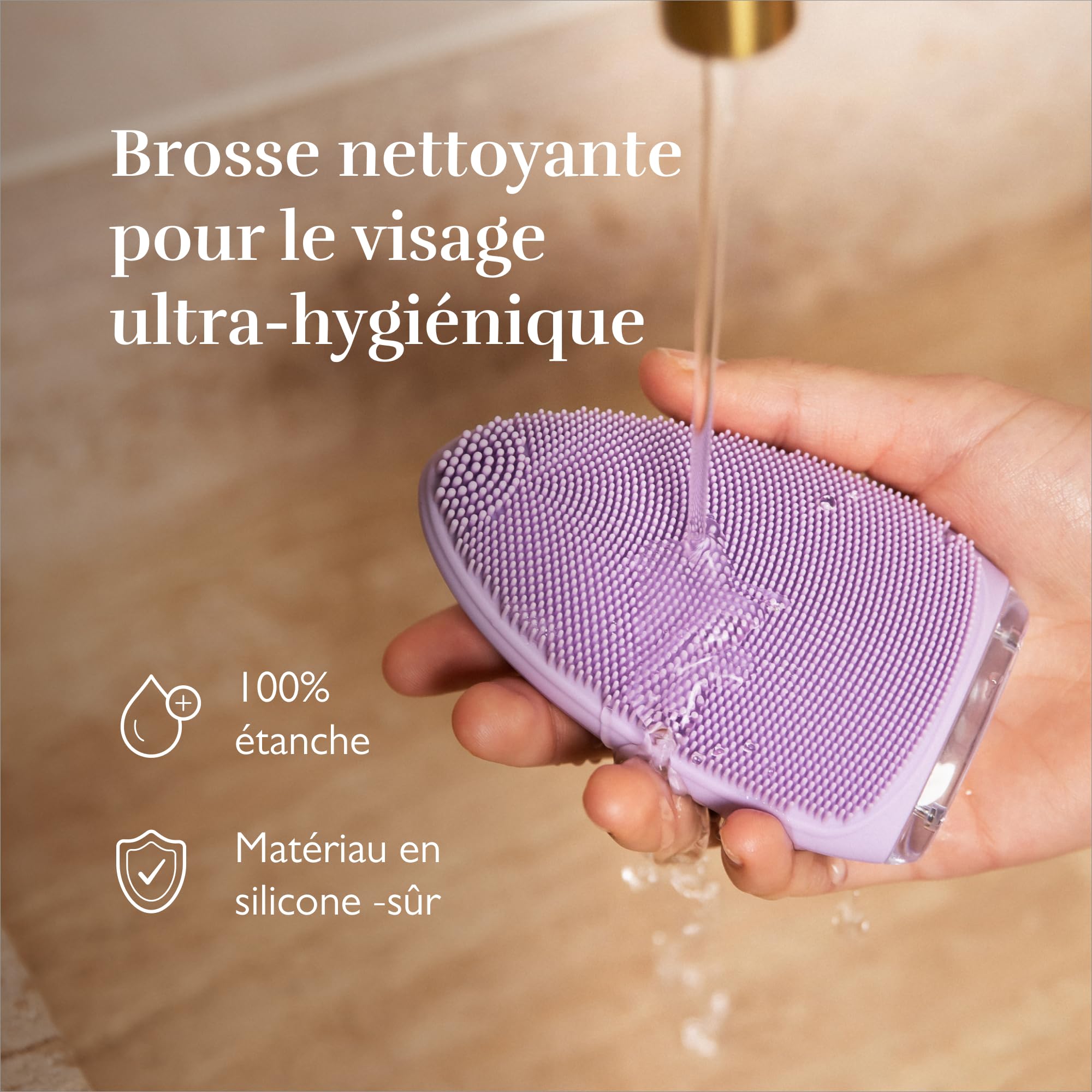 Silk'n Brosse nettoyante visage Bright Massage raffermissant Soins ultra-hygiéniques élimine impuretés résidus maquillage Lilas