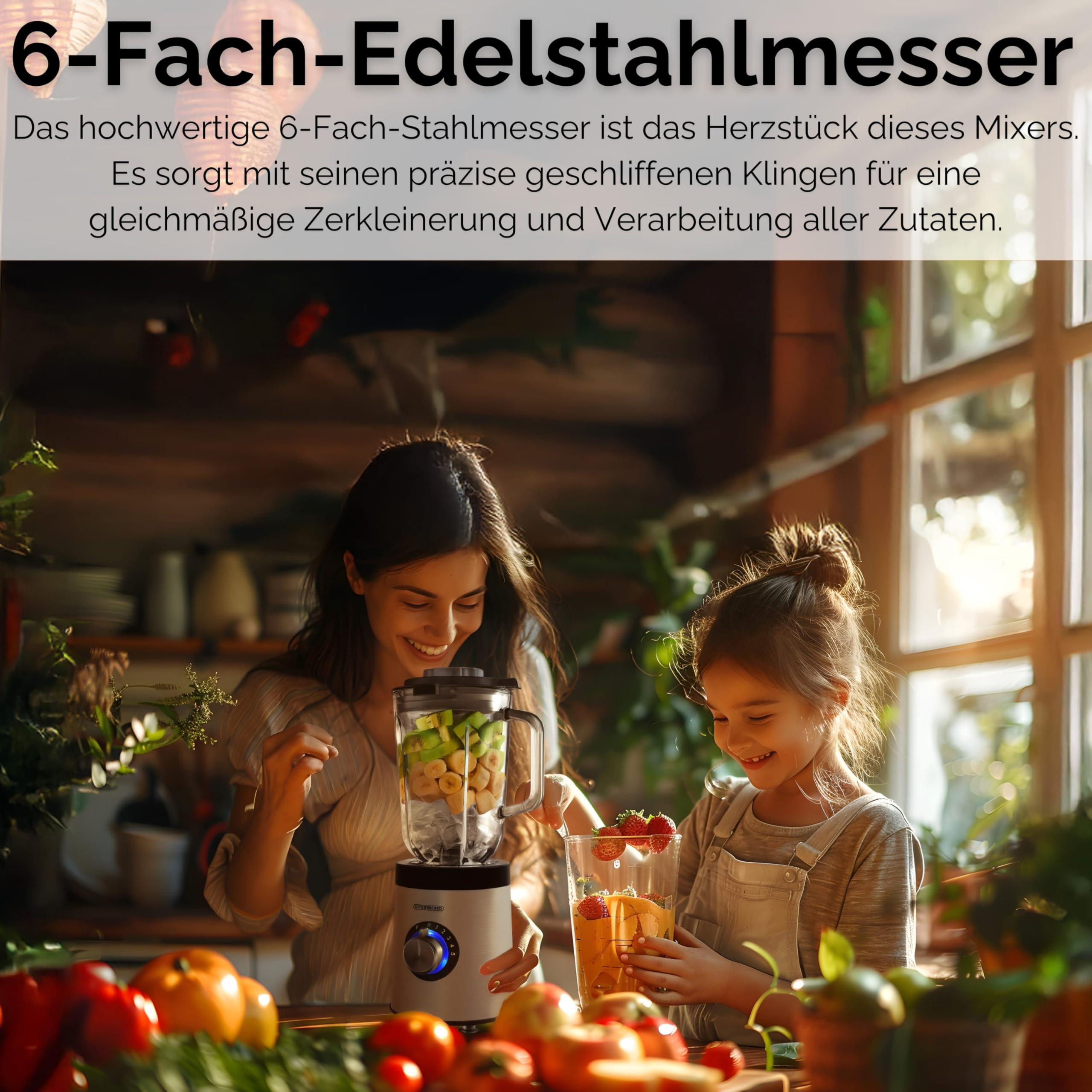 Standmixer 800 Watt 6-Fach Metallmesser 1,5 Liter 5 Stufen Glas Edelstahl Pulsfunktion Universal Power Mixer Eiweiß Shaker Hand Blender Ice Crusher Zerkleinerer Smoothie Maker Stand Mixer